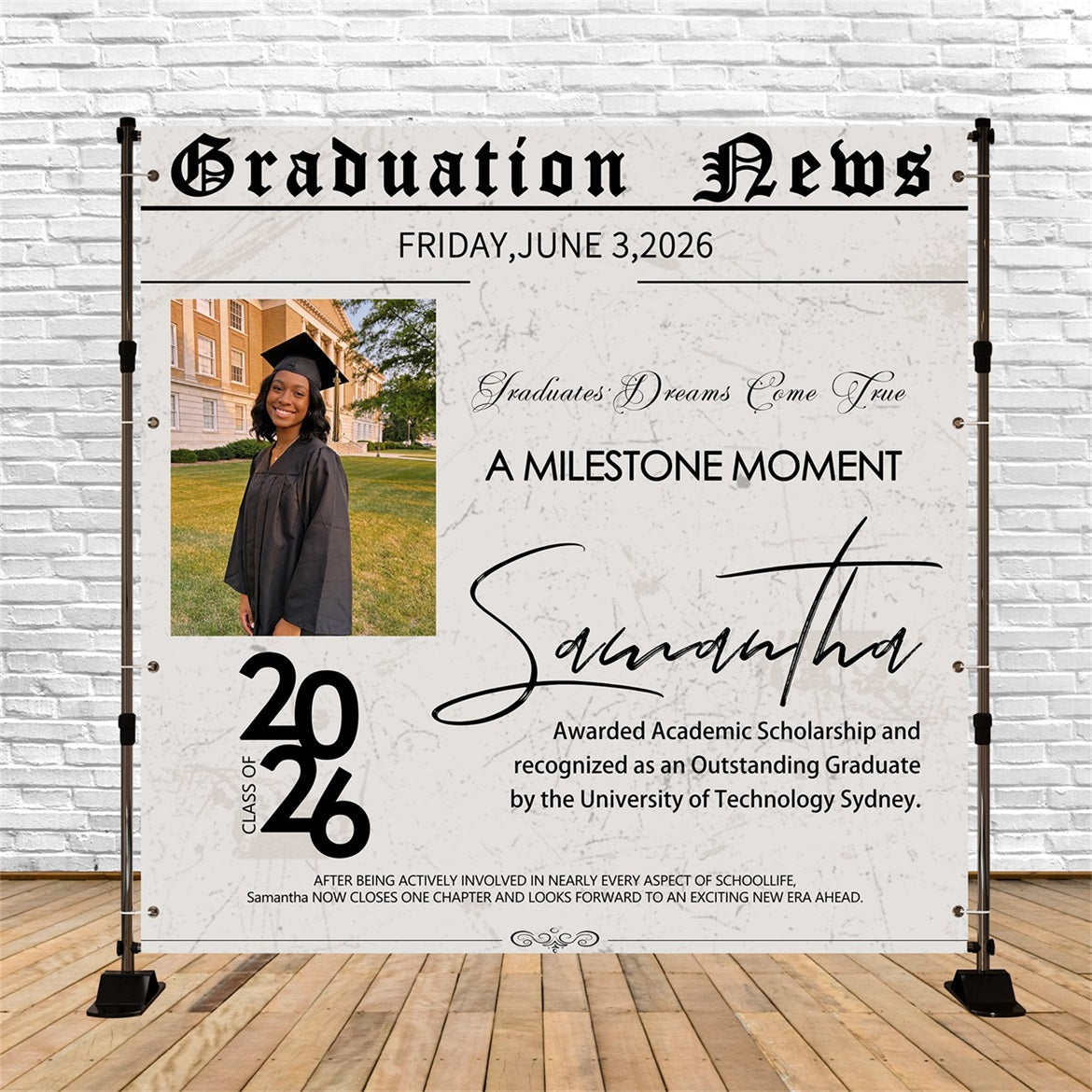 Graduation Party Backdrop Classic Newspaper Style Custom Graduation Backdrop UK RR63-2