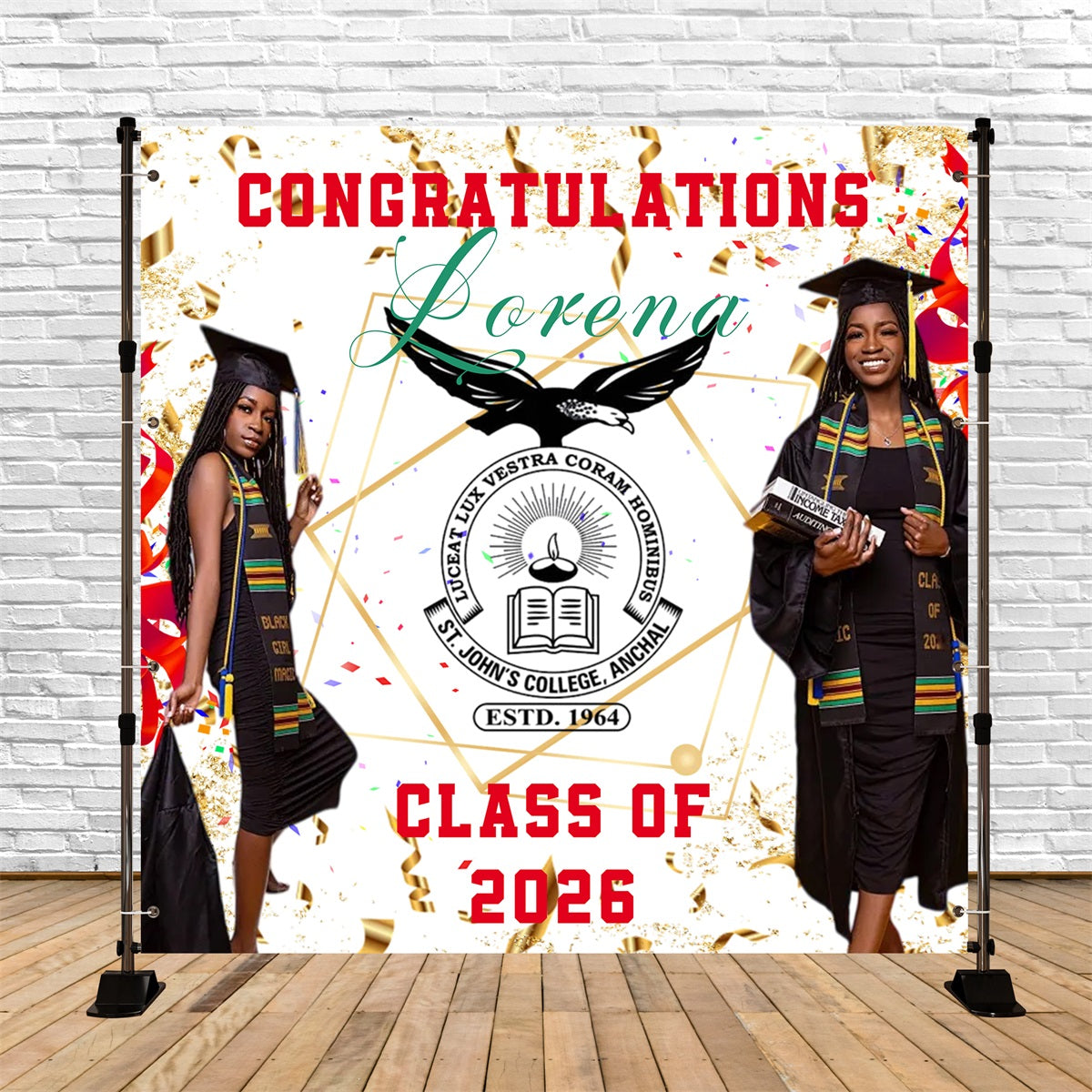 Gold Confetti Graduation Backdrop Academic Pride Colorful Stoles Personalized Graduation Backdrop UK RR63-34