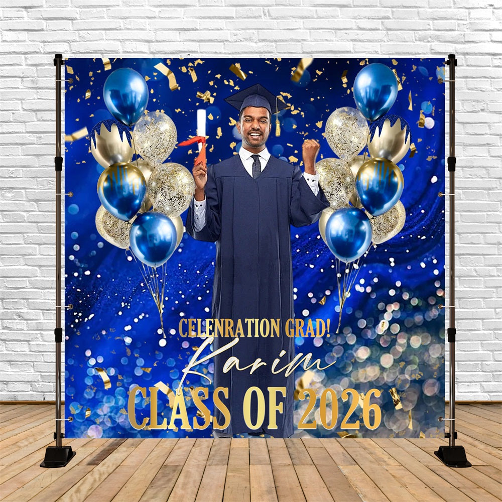 Blue Graduation Backdrop Balloon Decorated Celebration Moment Graduation Backdrops UK RR63-40