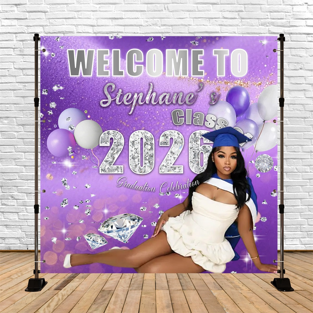 Balloons Graduation Backdrop Purple Glam Party Scene Graduation Backdrop 2026 UK RR63-44