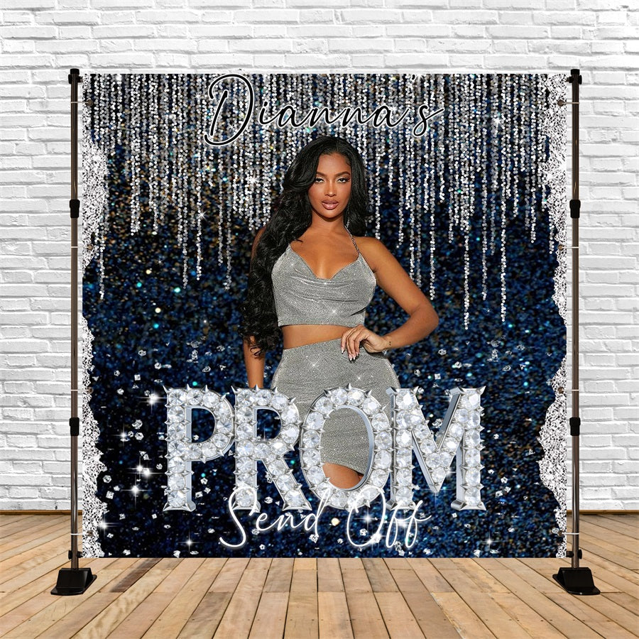 Silver Prom Backdrop Silver Blue Sparkle Diamond Prom Send Off Backdrops UK RR63-54