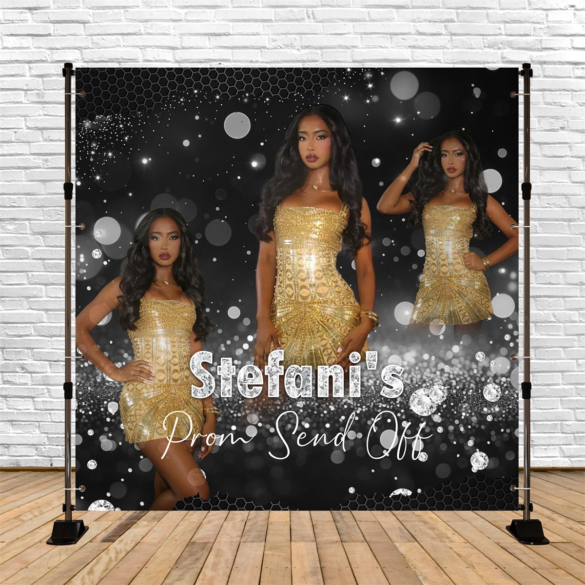 Black And Silver Prom Backdrop Glitter Diamond Bokeh Personalized Prom Backdrop UK RR63-56