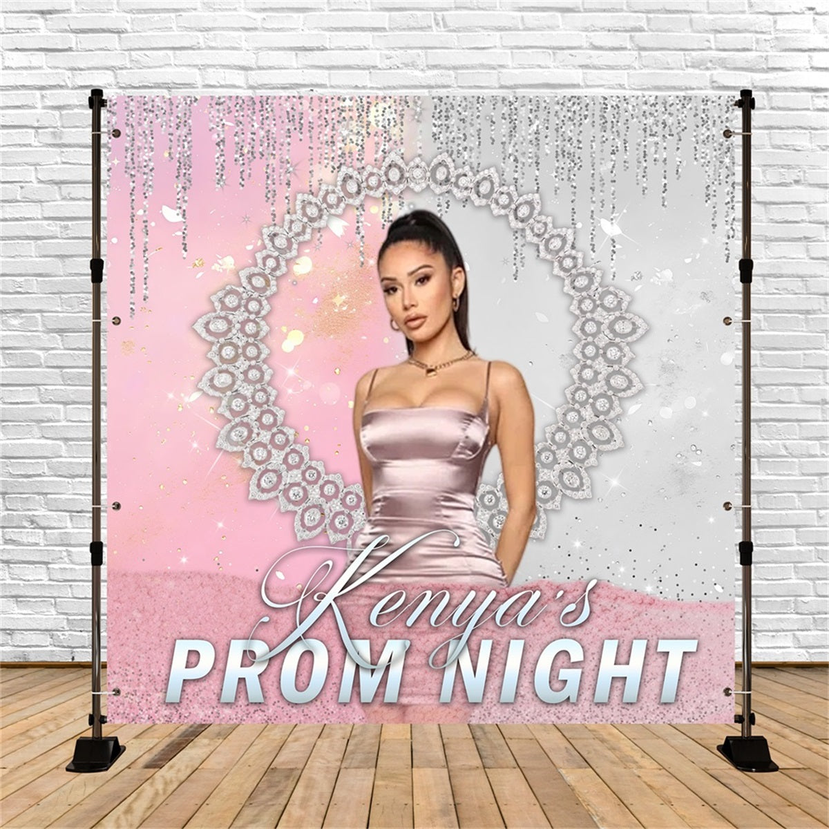 Metallic Tassels Backdrop Pink Sliver Glitter Diamond Custom Prom Backdrop UK RR63-57