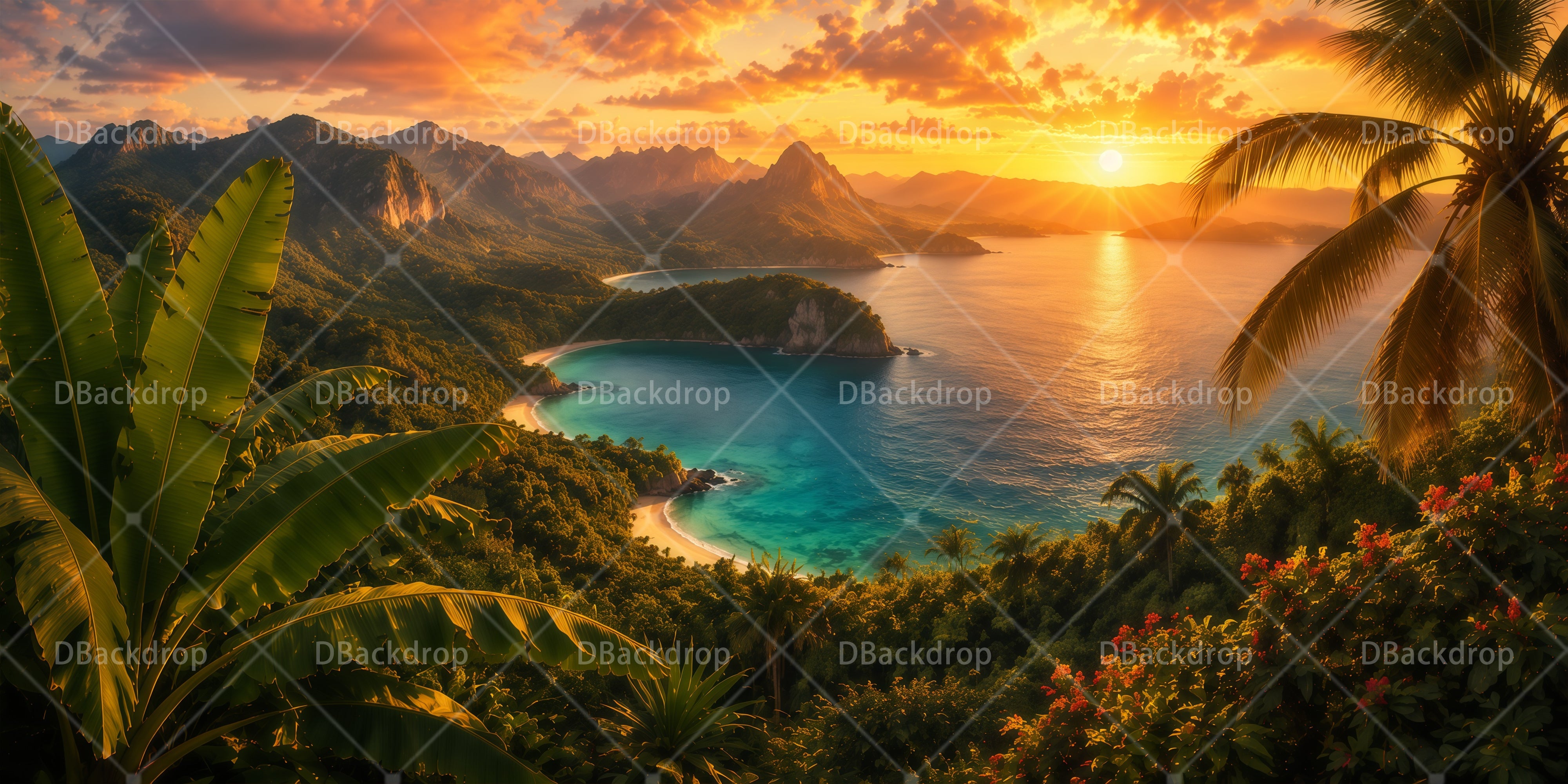 Scenic Backdrops Tropical Jungle Sunset Forest Stage Backdrop UK RR65-T35