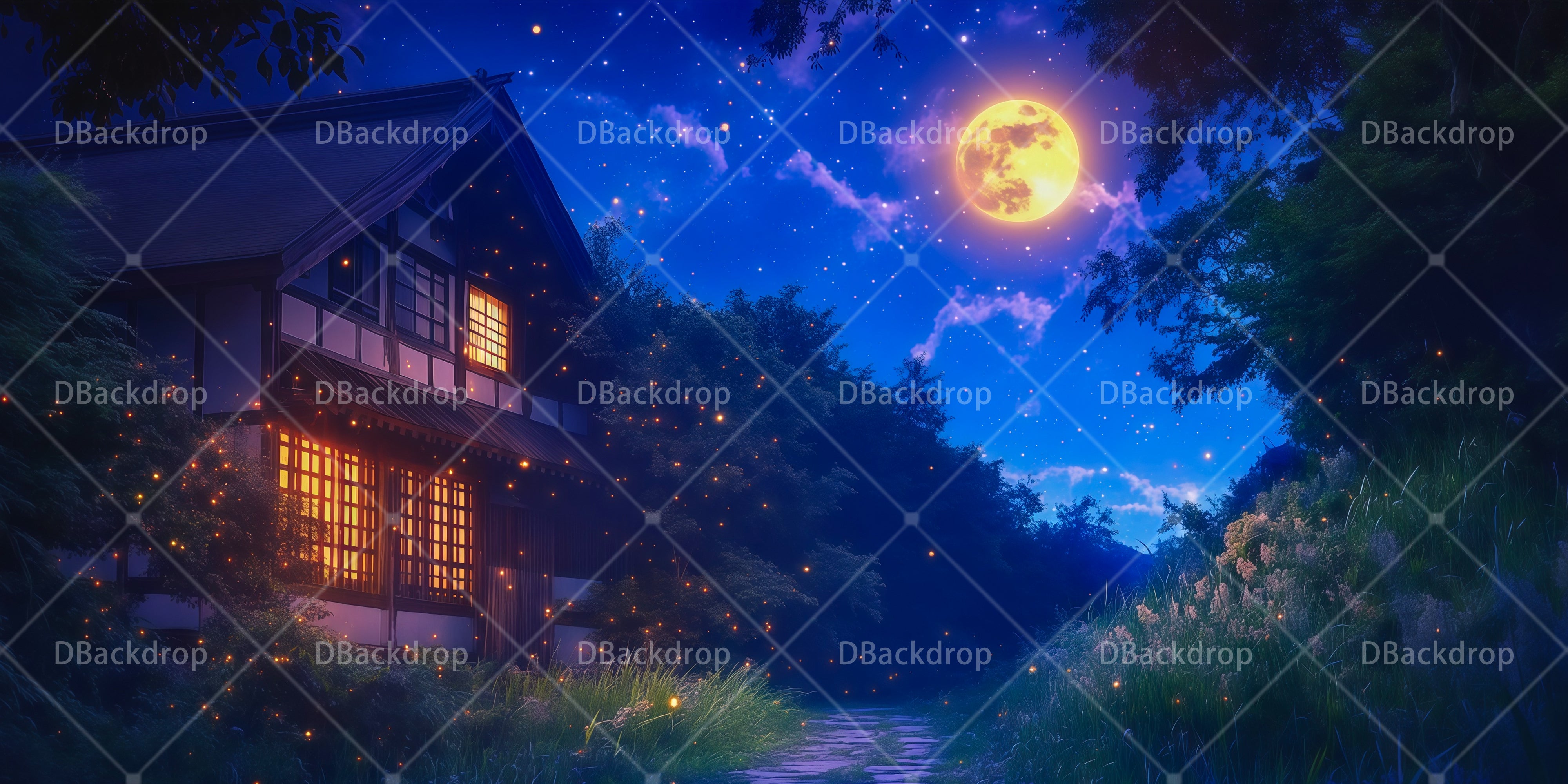 Theater Stage Backdrop Peaceful Magic Cottage UK Performance Backdrop RR66-T20