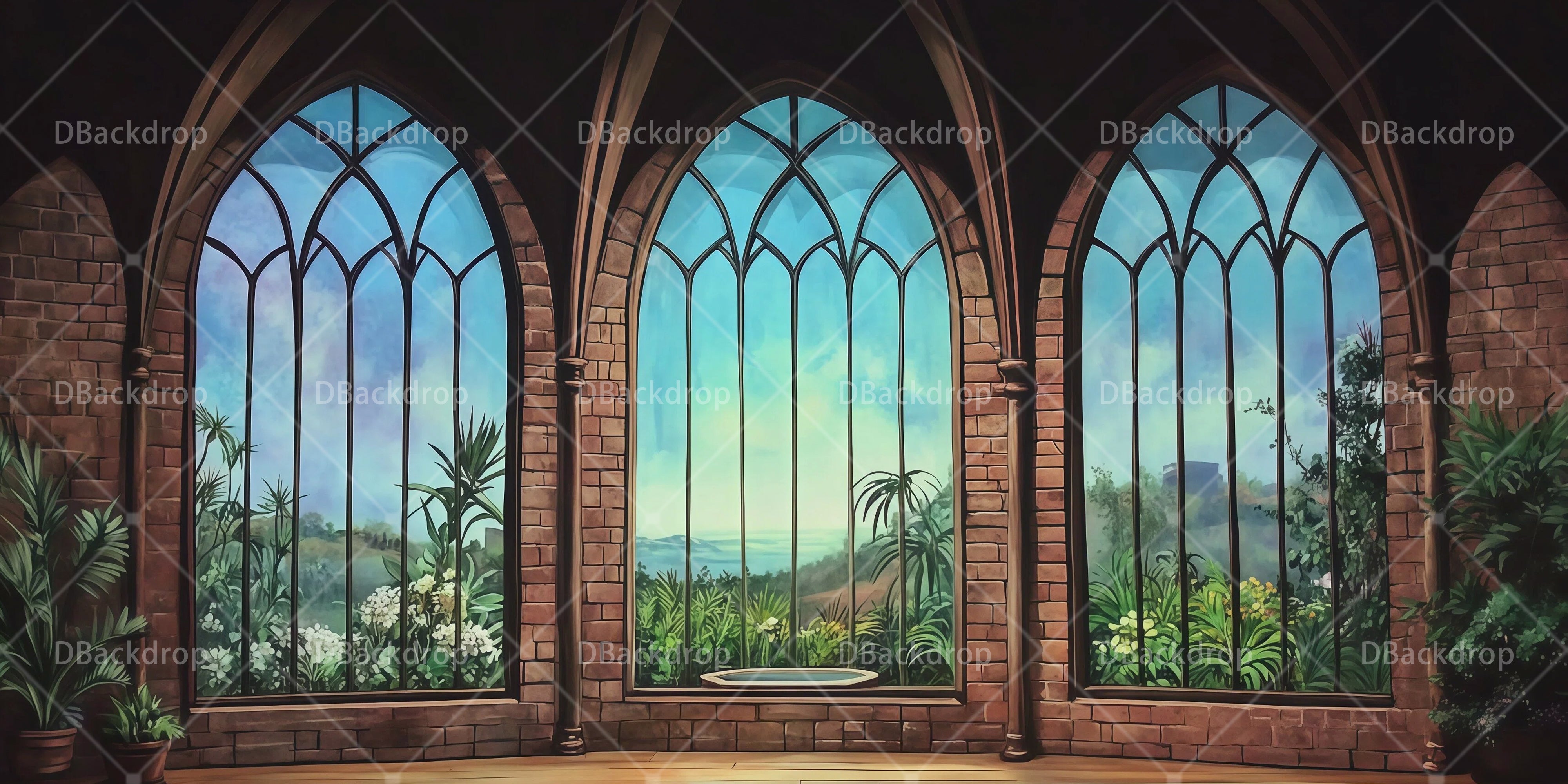 Theater Backdrops Garden Window Hall Stage Backdrops UK RR66-T37