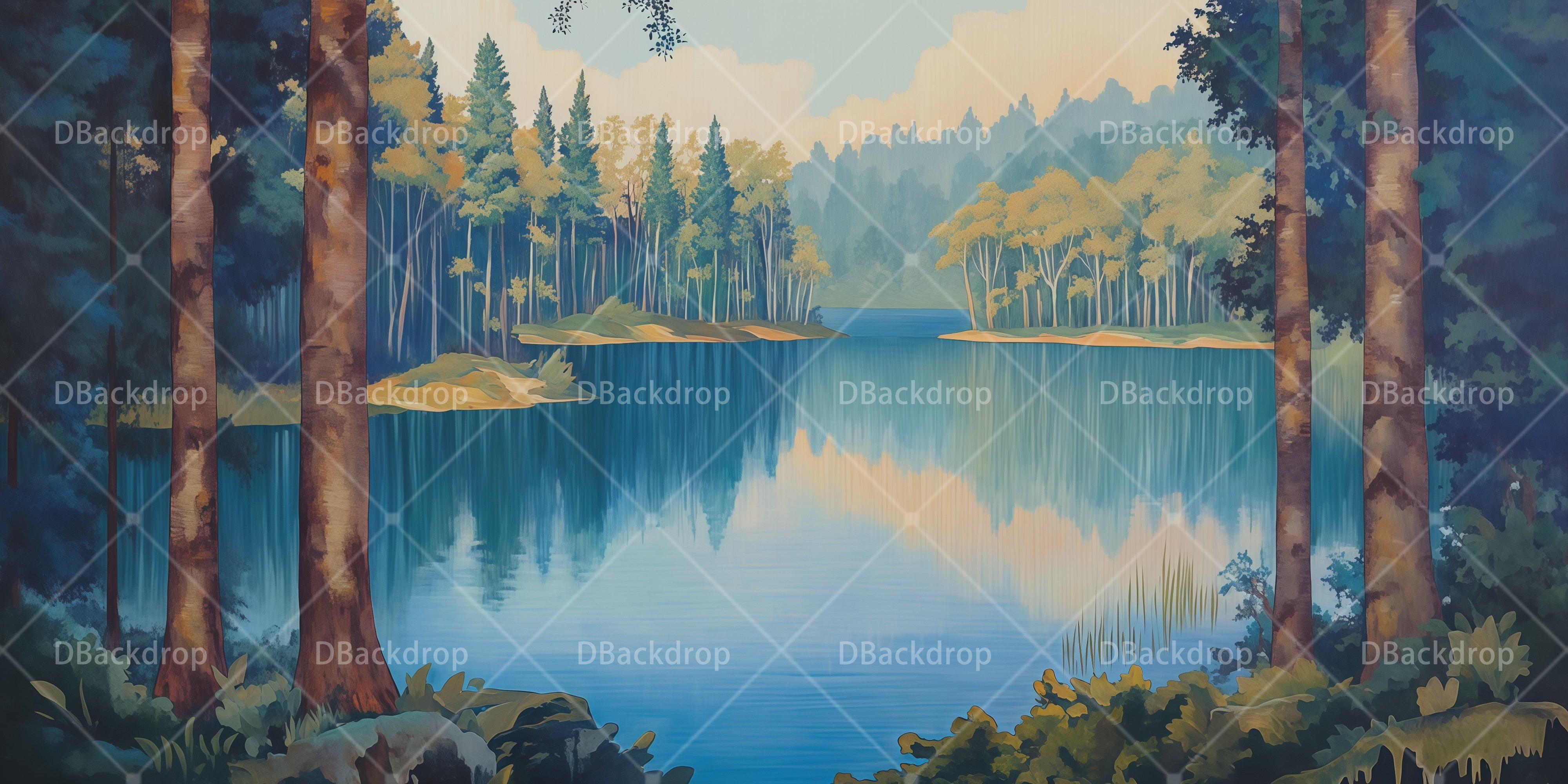 Backdrop For Theater Peaceful Forest Lake Stage Scenery UK Backdrops RR66-T79