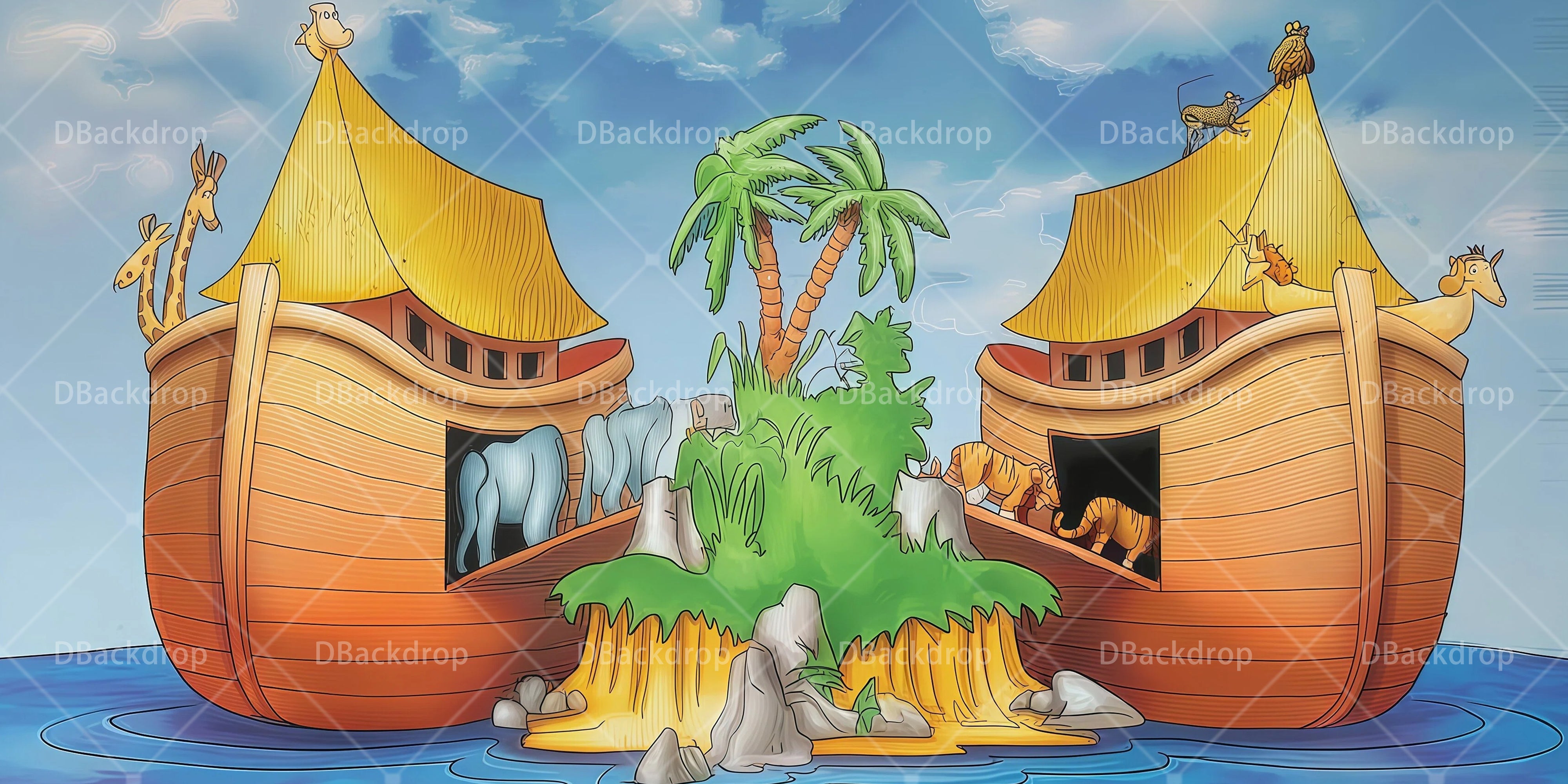 Stage Backdrop Cartoon Ark Animals Backdrop For UK Theater Play RR66-T88