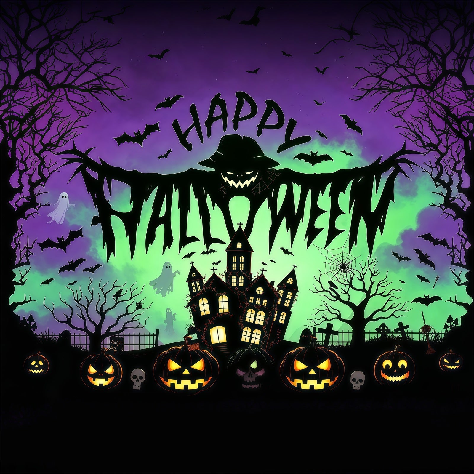 Halloween Party Picture Backdrop Scarecrow Haunted House Pumpkins Halloween Backdrop UK RR67-1