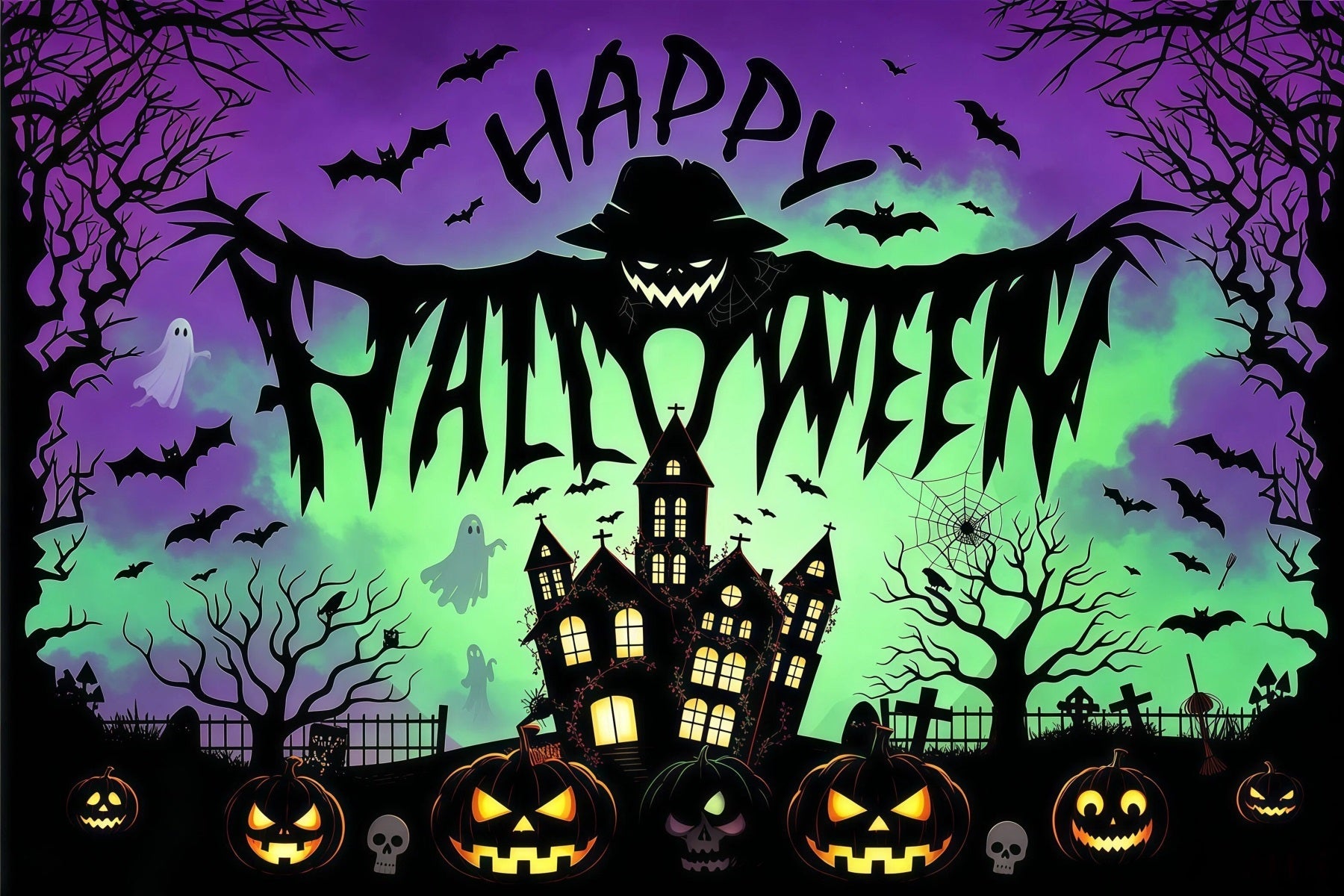 Halloween Party Picture Backdrop Scarecrow Haunted House Pumpkins Halloween Backdrop UK RR67-1