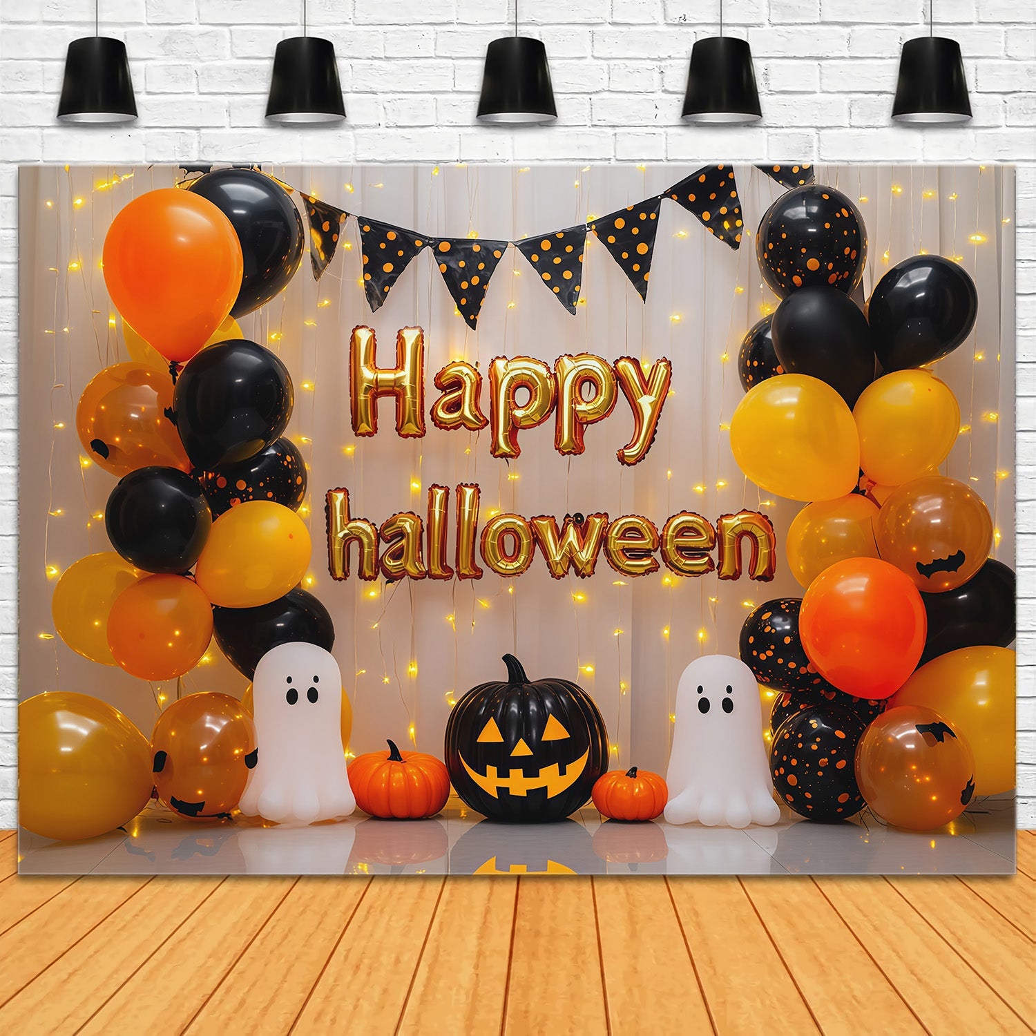 Halloween Party Picture Backdrop Orange Balloon Ghost Party Halloween Backdrop UK RR67-101