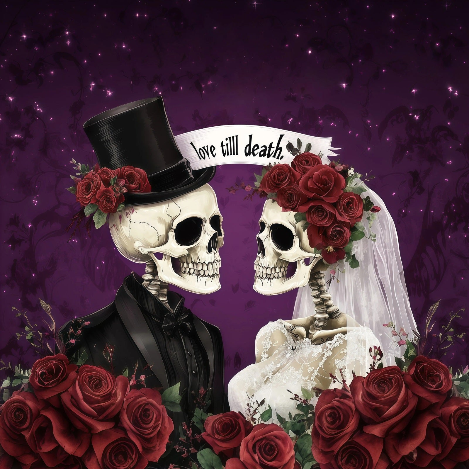 Halloween Wedding Backdrop Skeleton Couples Rose Couple Halloween Photo Backdrop UK RR67-103