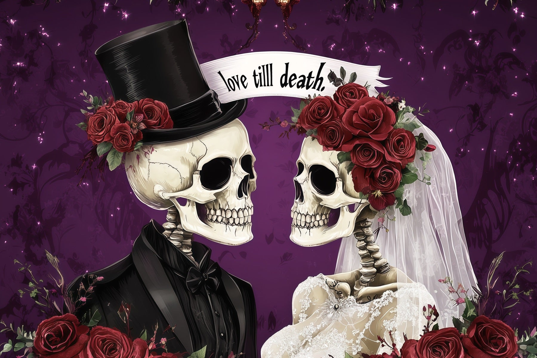 Halloween Wedding Backdrop Skeleton Couples Rose Couple Halloween Photo Backdrop UK RR67-103