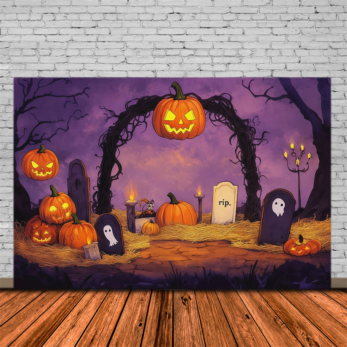 Halloween Themed Backdrops Pumpkin Graveyard Vine Arch Halloween Backdrop Ideas UK RR67-105