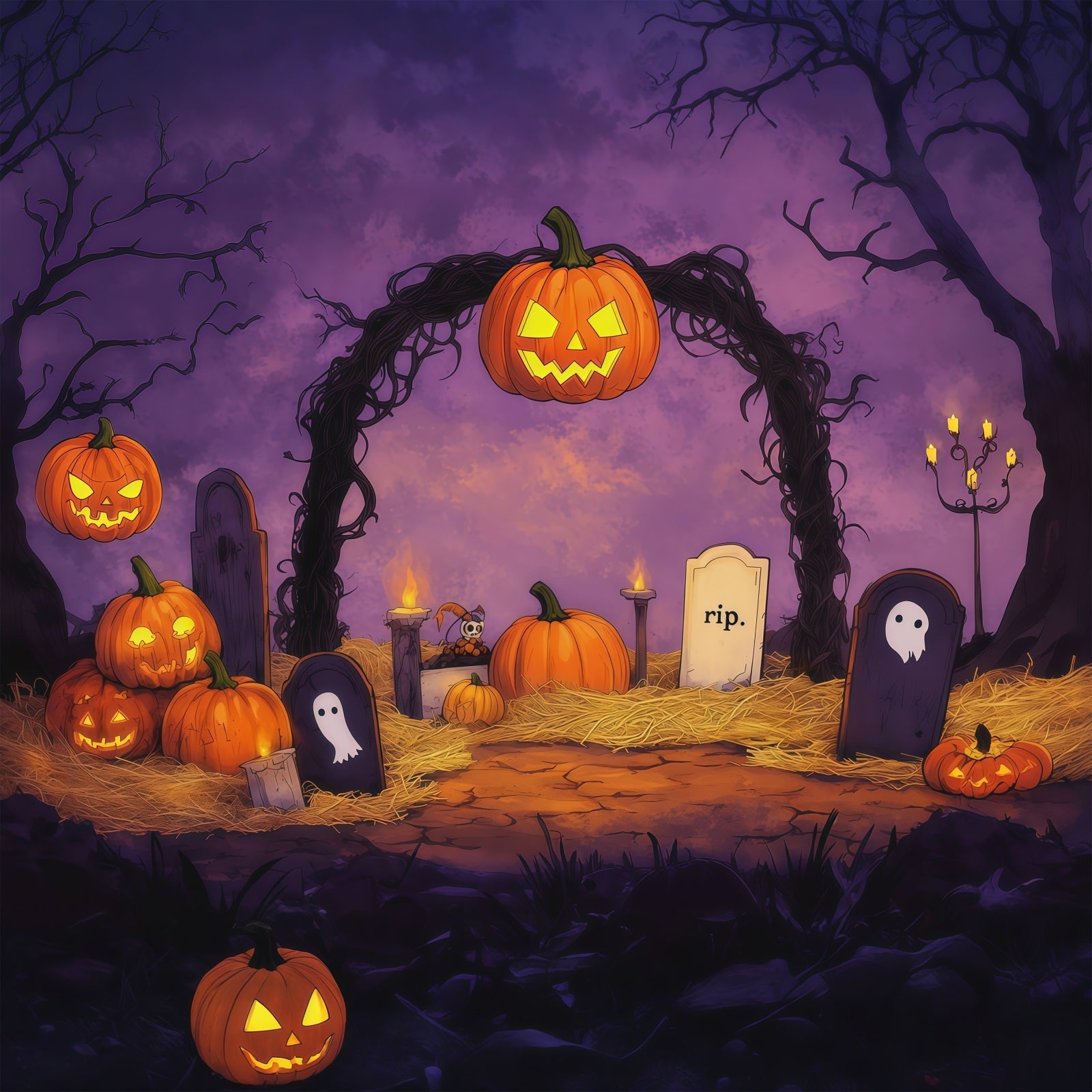 Halloween Themed Backdrops Pumpkin Graveyard Vine Arch Halloween Backdrop Ideas UK RR67-105