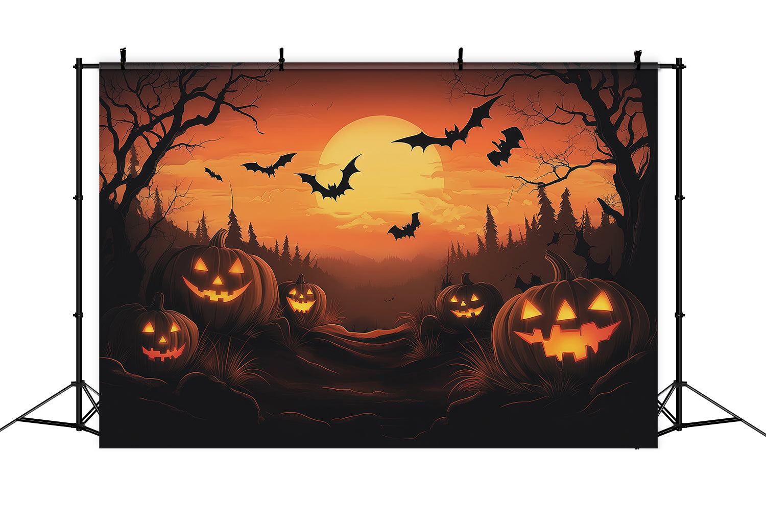 Photo Booth Halloween Backdrop Ideas Sunset Pumpkin Bat Forest Halloween Picture Backdrop UK RR67-115