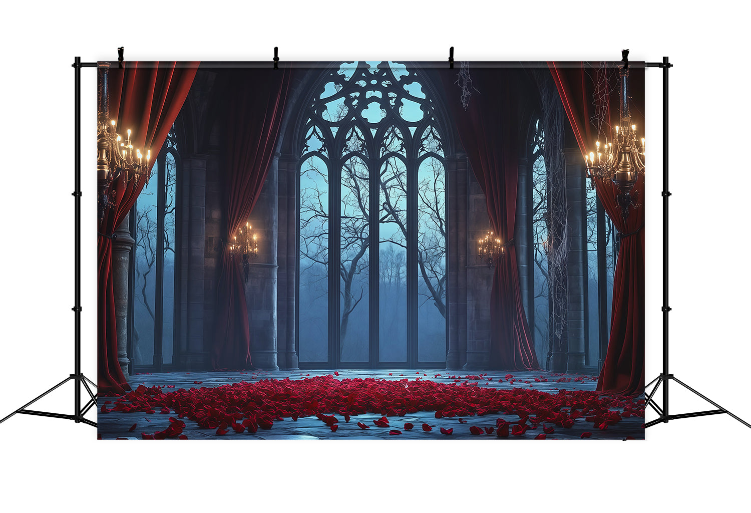 Halloween Castle Backdrop Gothic Rose Window Hall Large Halloween Backdrop UK RR67-116