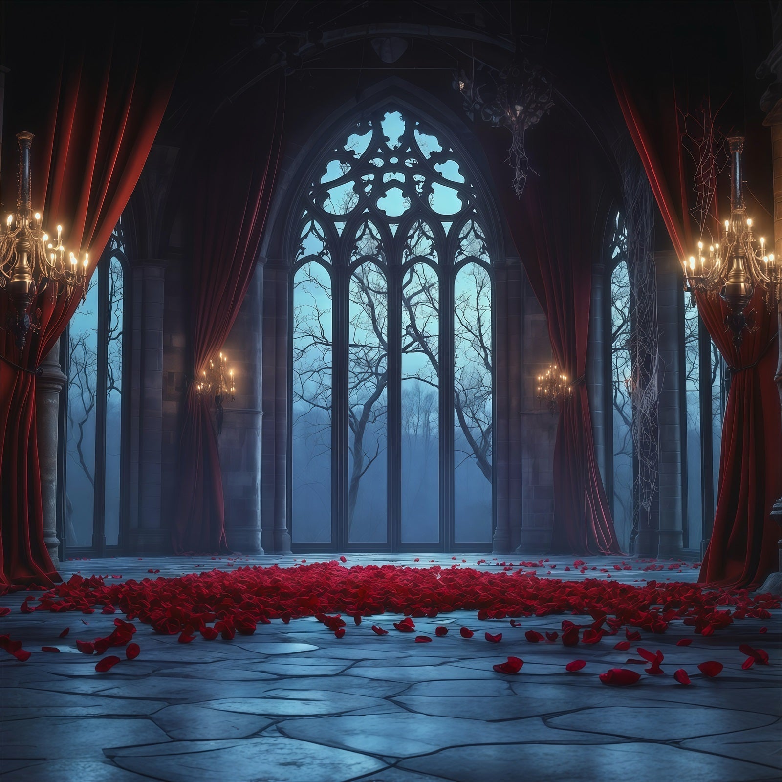 Halloween Castle Backdrop Gothic Rose Window Hall Large Halloween Backdrop UK RR67-116