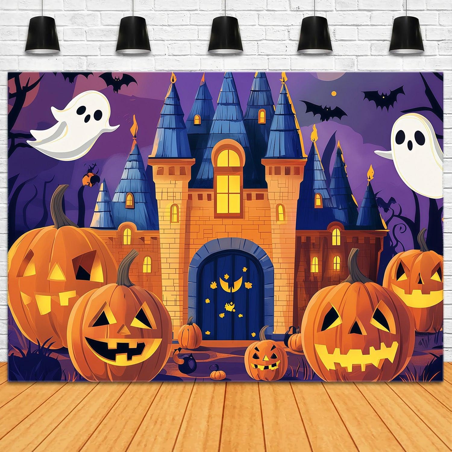 Halloween Cardboard Backdrops Ghost Castle Pumpkin Night Halloween Photography Backdrop UK RR67-119