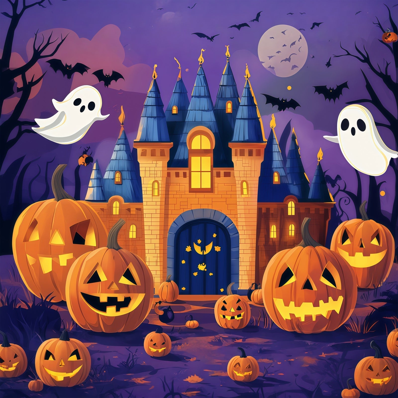 Halloween Cardboard Backdrops Ghost Castle Pumpkin Night Halloween Photography Backdrop UK RR67-119