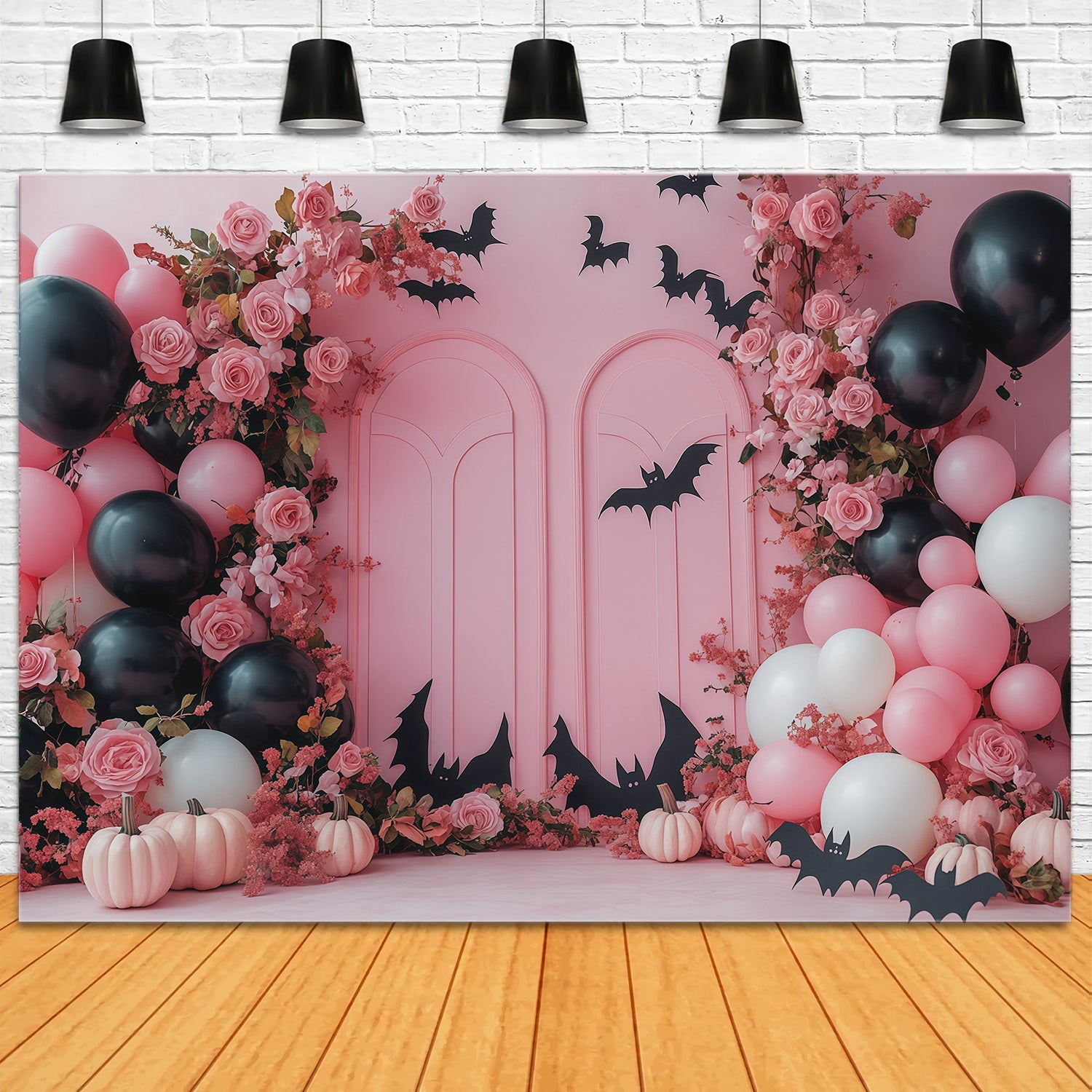 Halloween Backdrop For Photo Booth Pink Rose Bat Balloons Cute Halloween Backdrop UK RR67-123