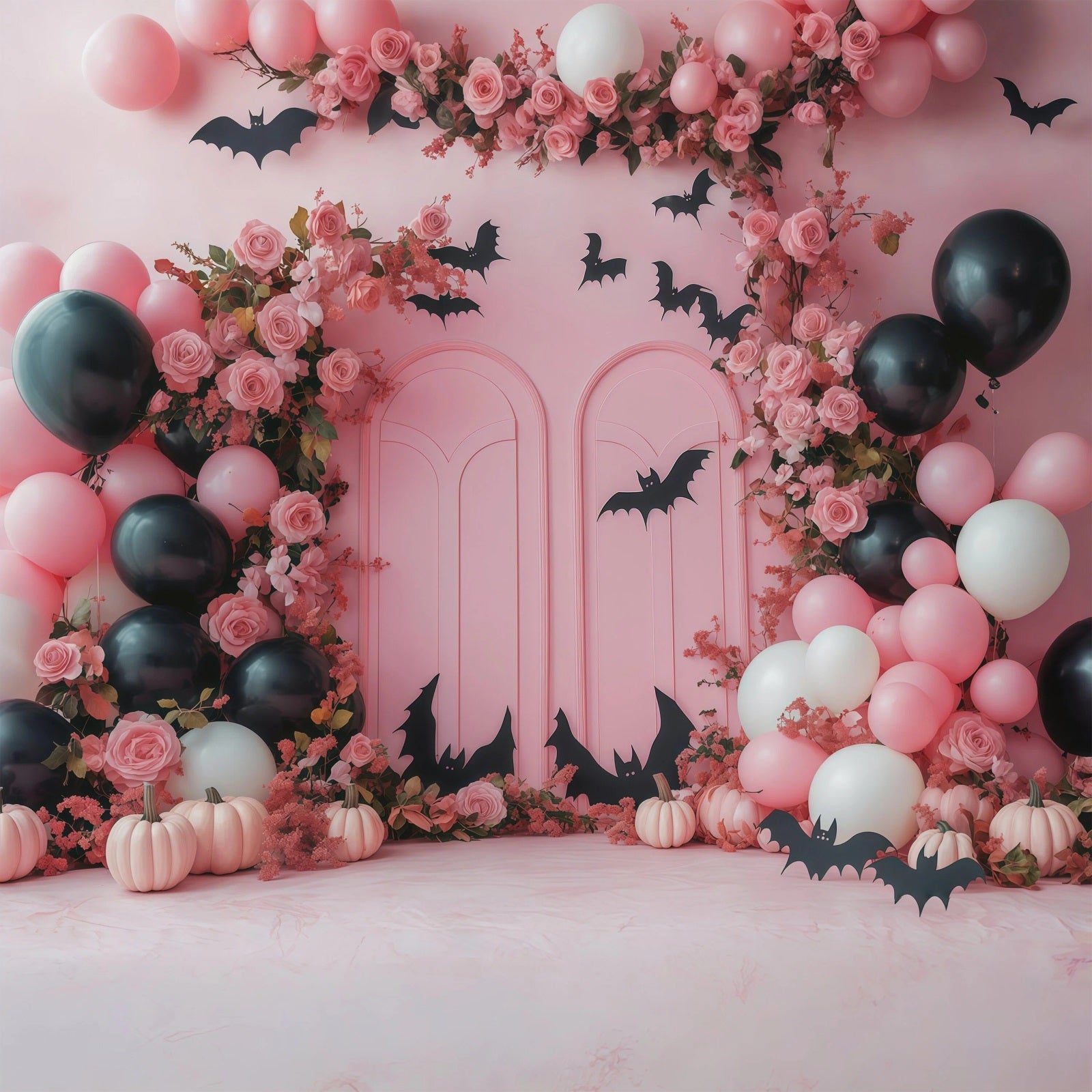 Halloween Backdrop For Photo Booth Pink Rose Bat Balloons Cute Halloween Backdrop UK RR67-123