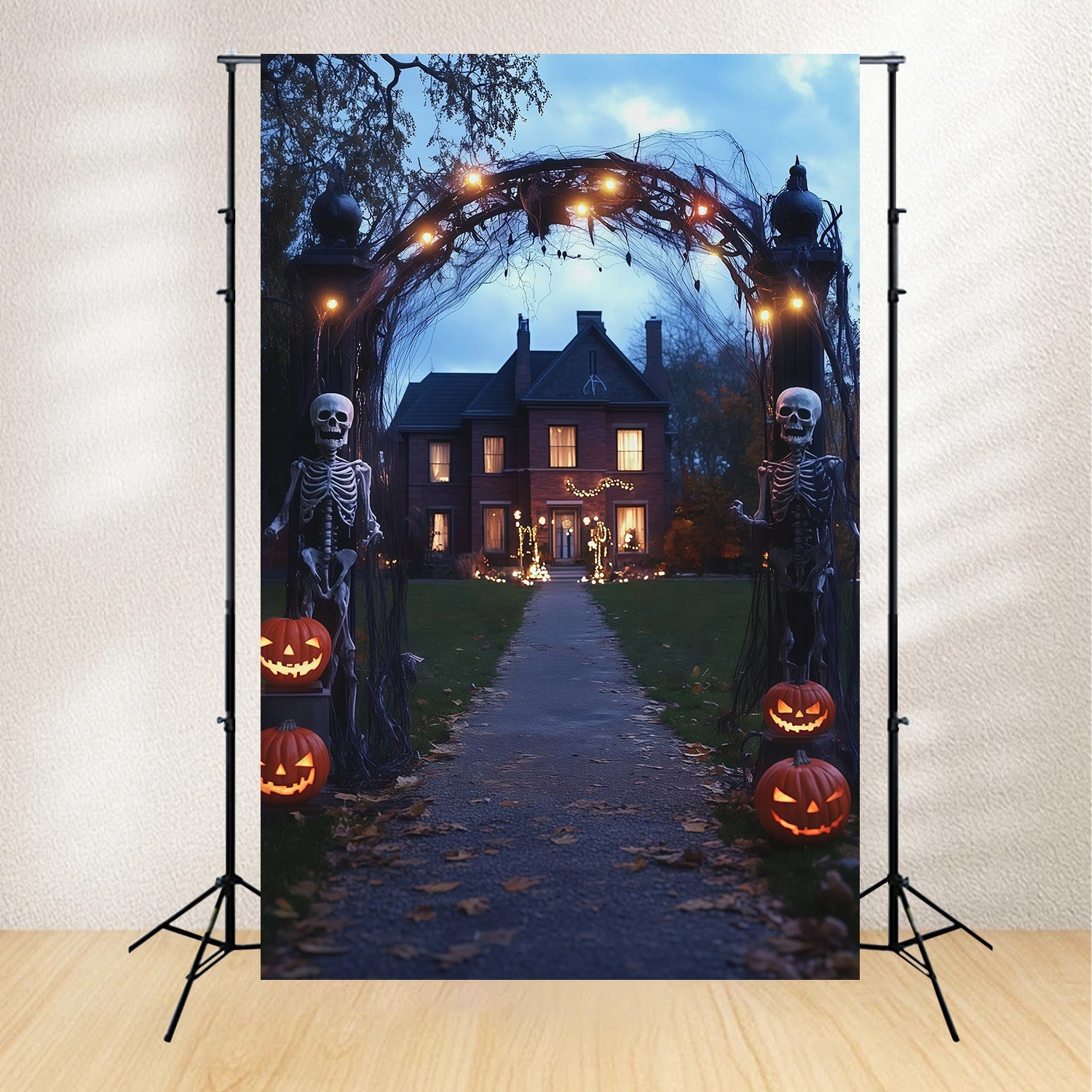 Fabric Halloween Backdrop Skeleton Arch Pumpkin Path Halloween Backdrop For Pictures UK RR67-129
