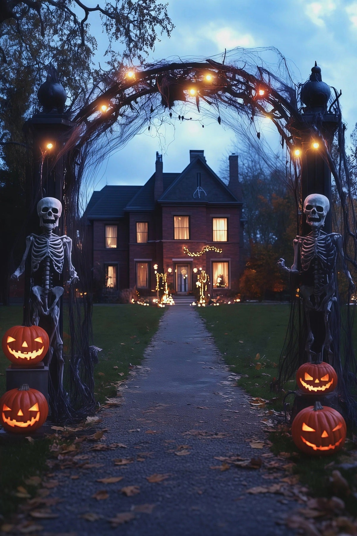 Fabric Halloween Backdrop Skeleton Arch Pumpkin Path Halloween Backdrop For Pictures UK RR67-129