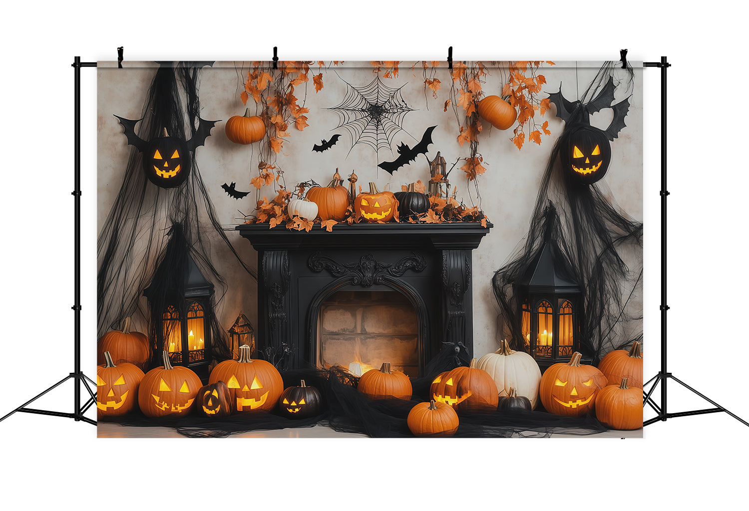 Halloween Backdrop Photo Booth Pumpkin Bat Fireplace Display Backdrops Halloween UK RR67-133
