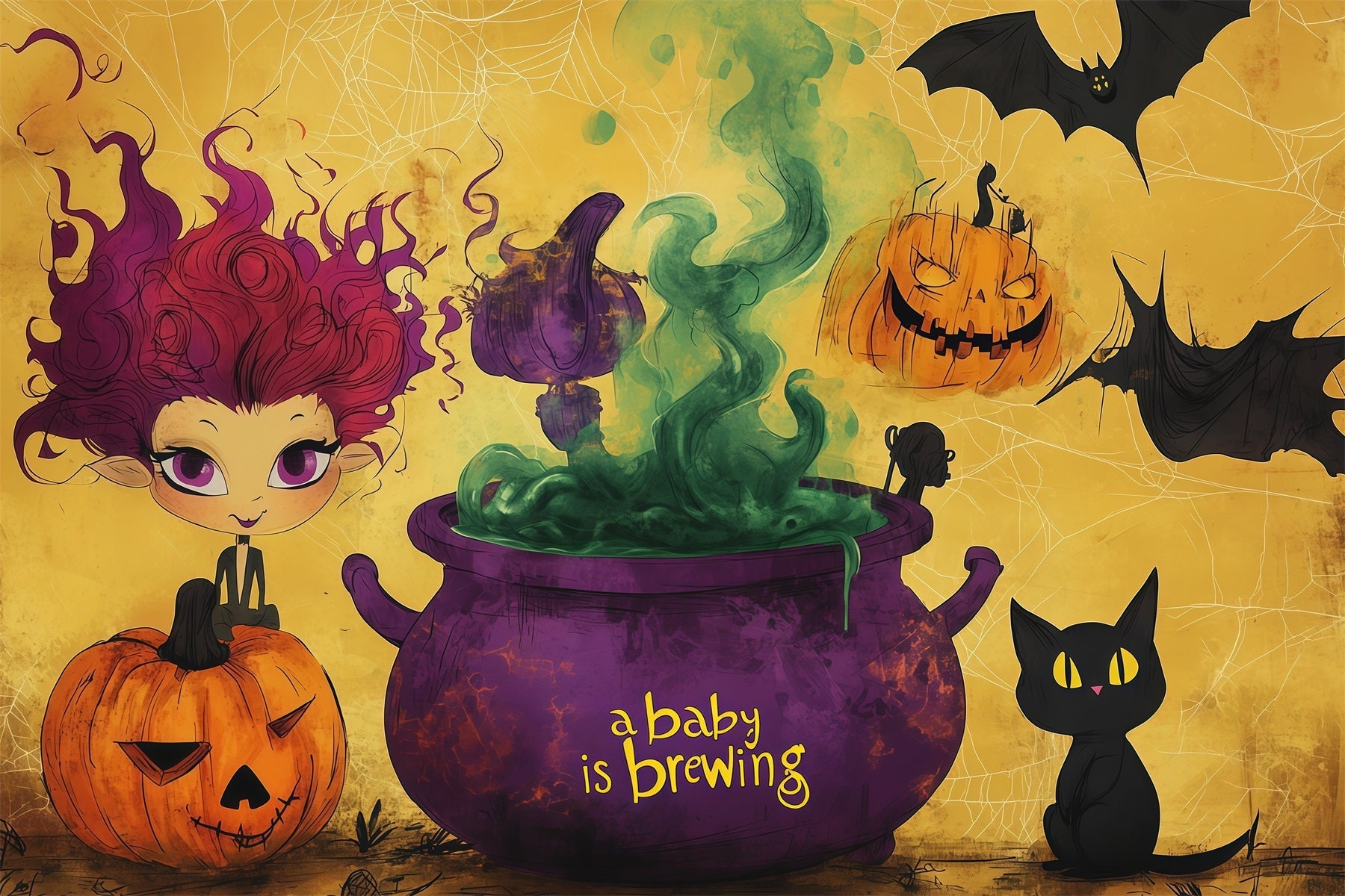 Halloween Baby Shower Backdrop Baby Witch Brewing Celebration Photography Halloween Backdrop UK RR67-135