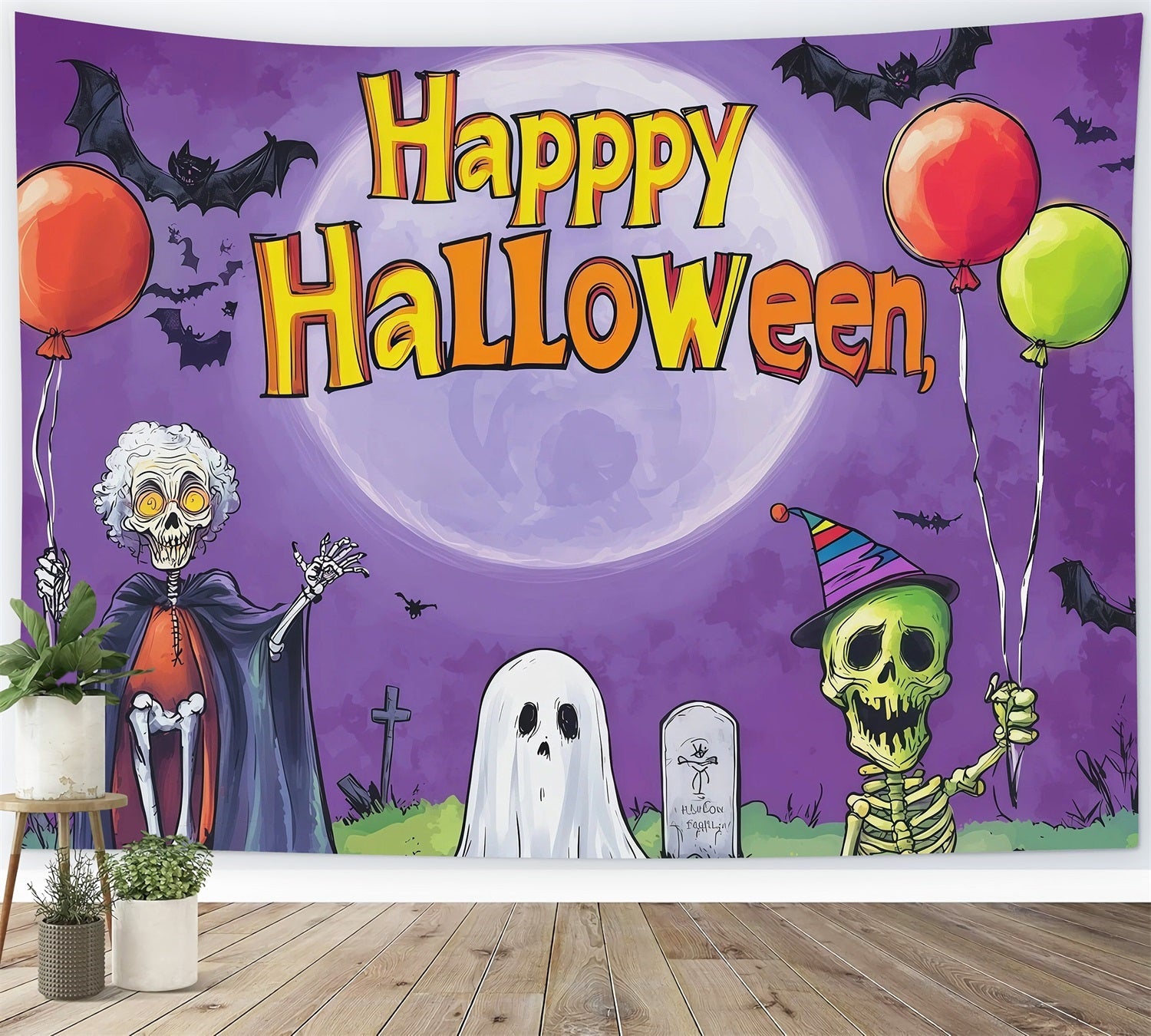 Halloween Party Backdrop Ideas Skeleton Ghost Balloon Halloween Scary Backdrops UK RR67-137