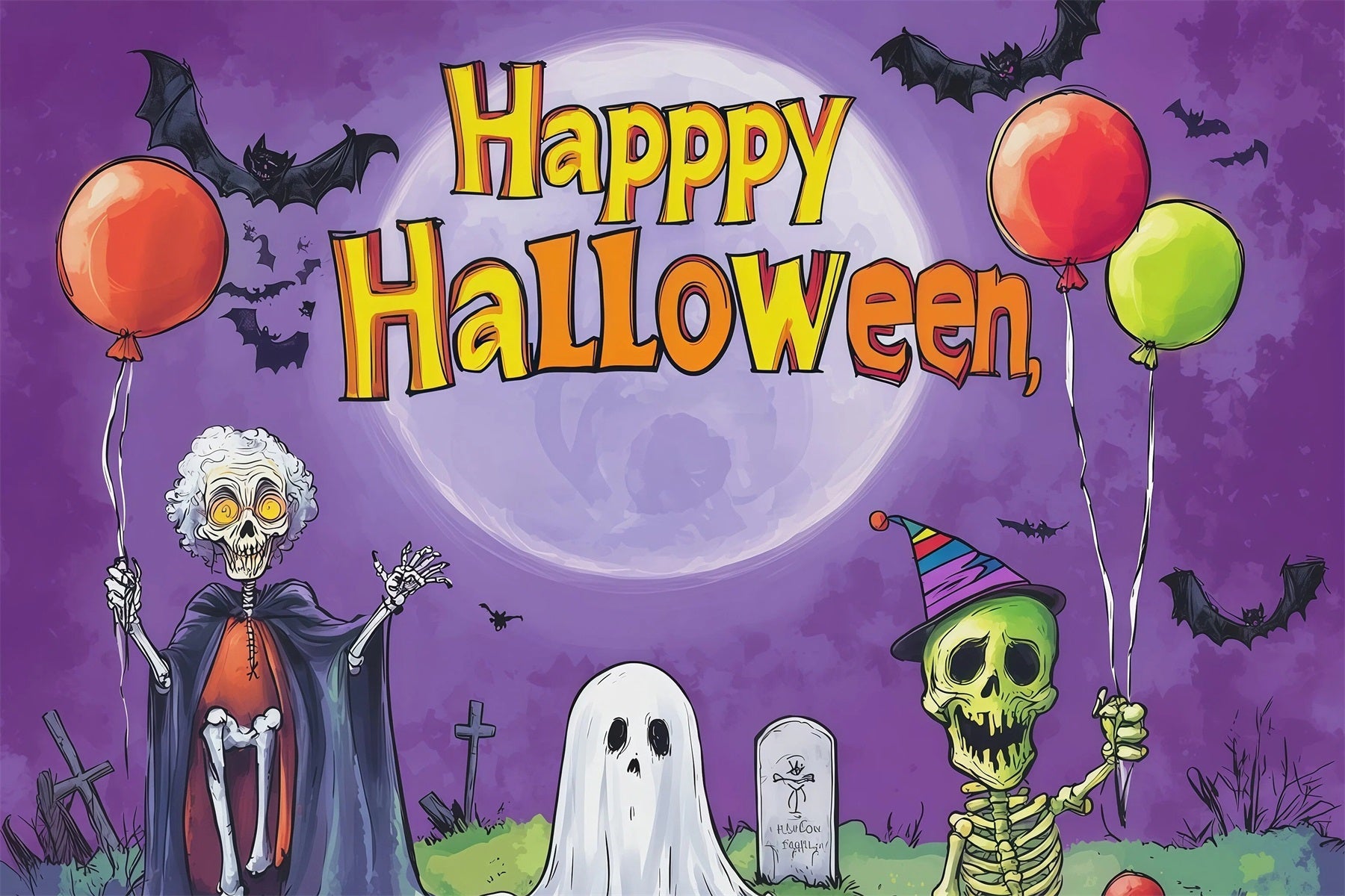 Halloween Party Backdrop Ideas Skeleton Ghost Balloon Halloween Scary Backdrops UK RR67-137