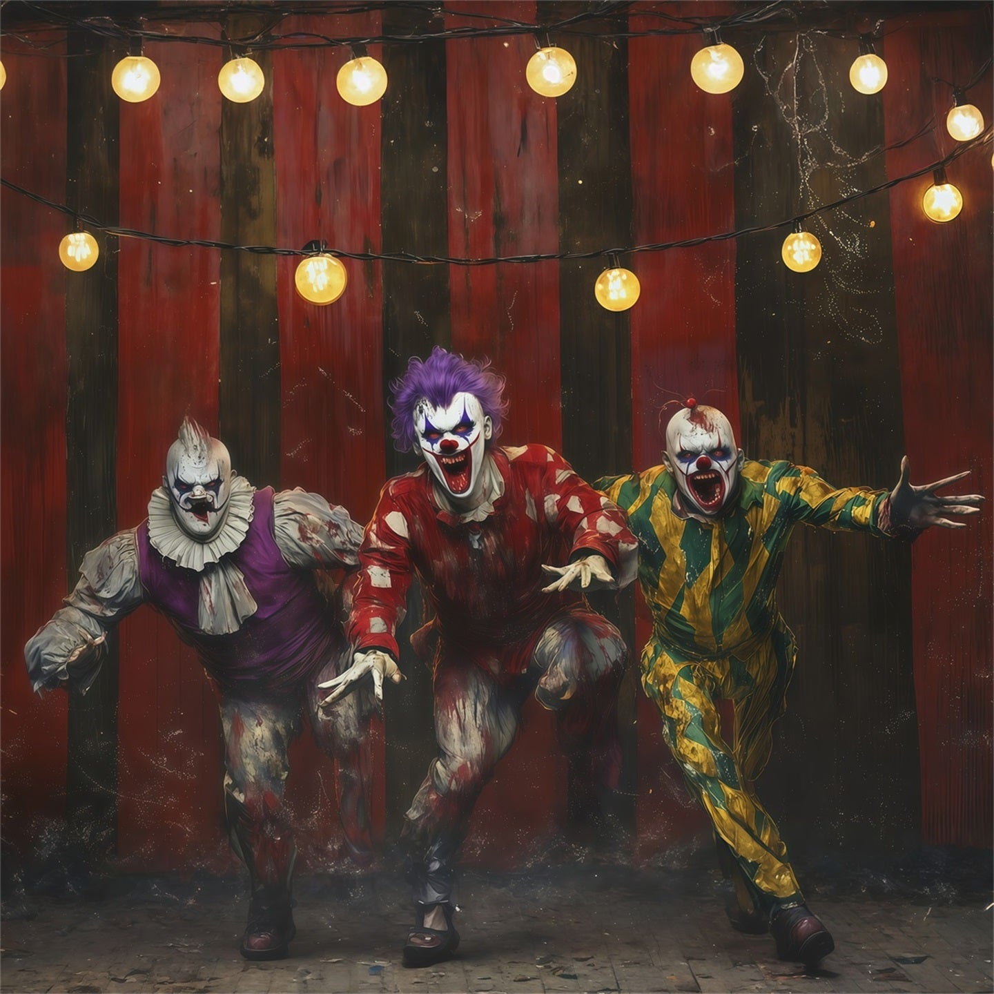 Halloween Clown Backdrop Terrifying Circus Trio Halloween Fabric Backdrop UK RR67-148