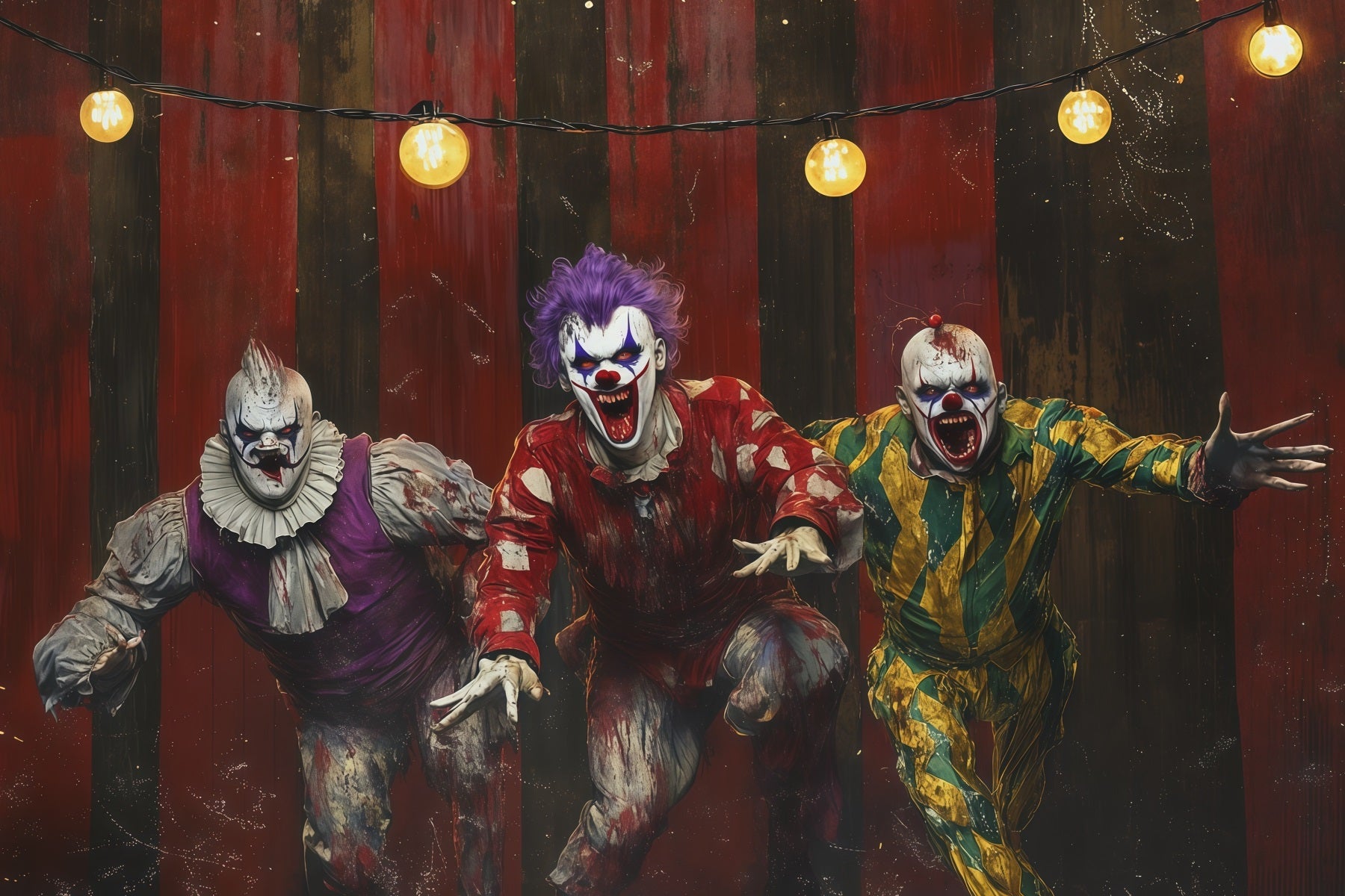 Halloween Clown Backdrop Terrifying Circus Trio Halloween Fabric Backdrop UK RR67-148