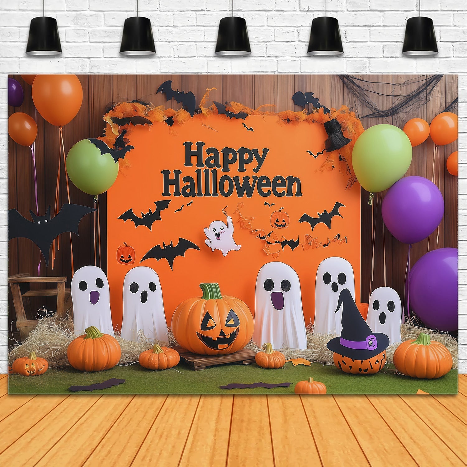 Halloween Party Picture Backdrop Cheerful Ghost Pumpkin Halloween Backdrop UK RR67-150