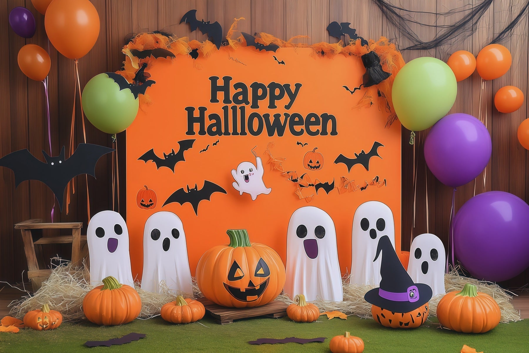 Halloween Party Picture Backdrop Cheerful Ghost Pumpkin Halloween Backdrop UK RR67-150