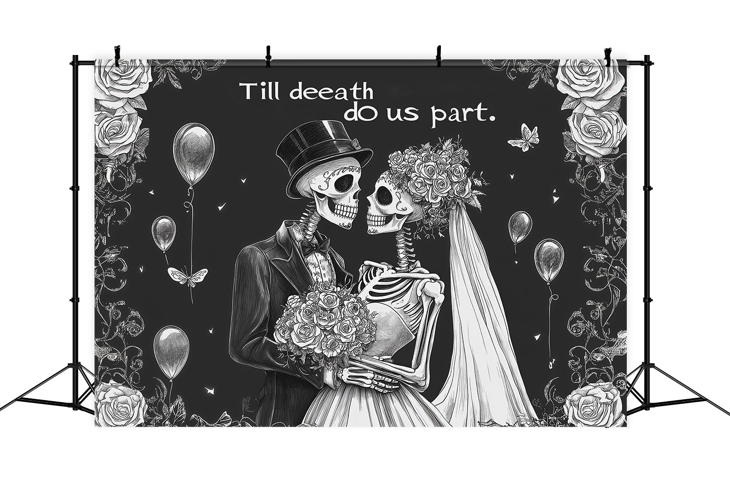 Halloween Wedding Backdrop Skeleton Rose Couple Halloween Photo Backdrop UK RR67-152