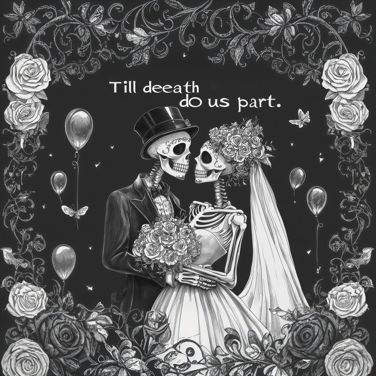 Halloween Wedding Backdrop Skeleton Rose Couple Halloween Photo Backdrop UK RR67-152