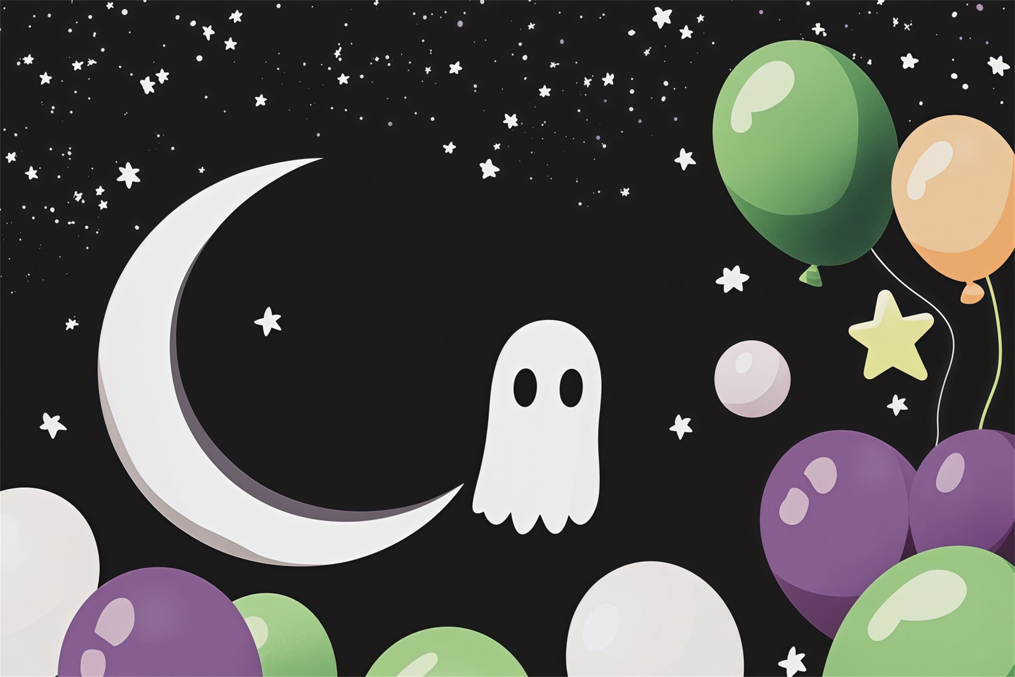 Halloween Theme Backdrop Cute Ghost Moon Balloon Halloween Backdrop For Photos UK RR67-153