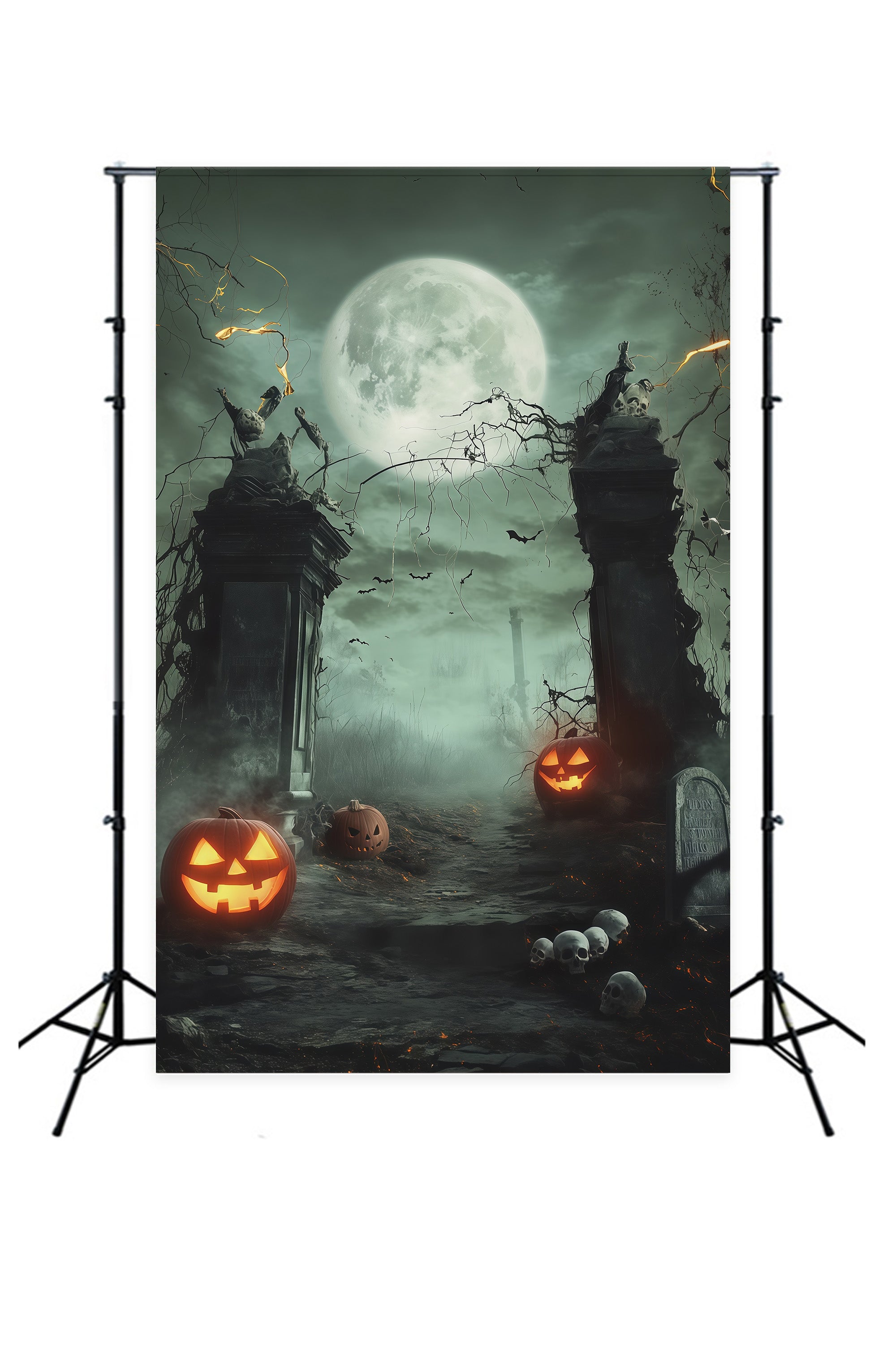 Halloween Themed Backdrops Moonlit Skull Pumpkin Gateway Halloween Backdrop Ideas UK RR67-154