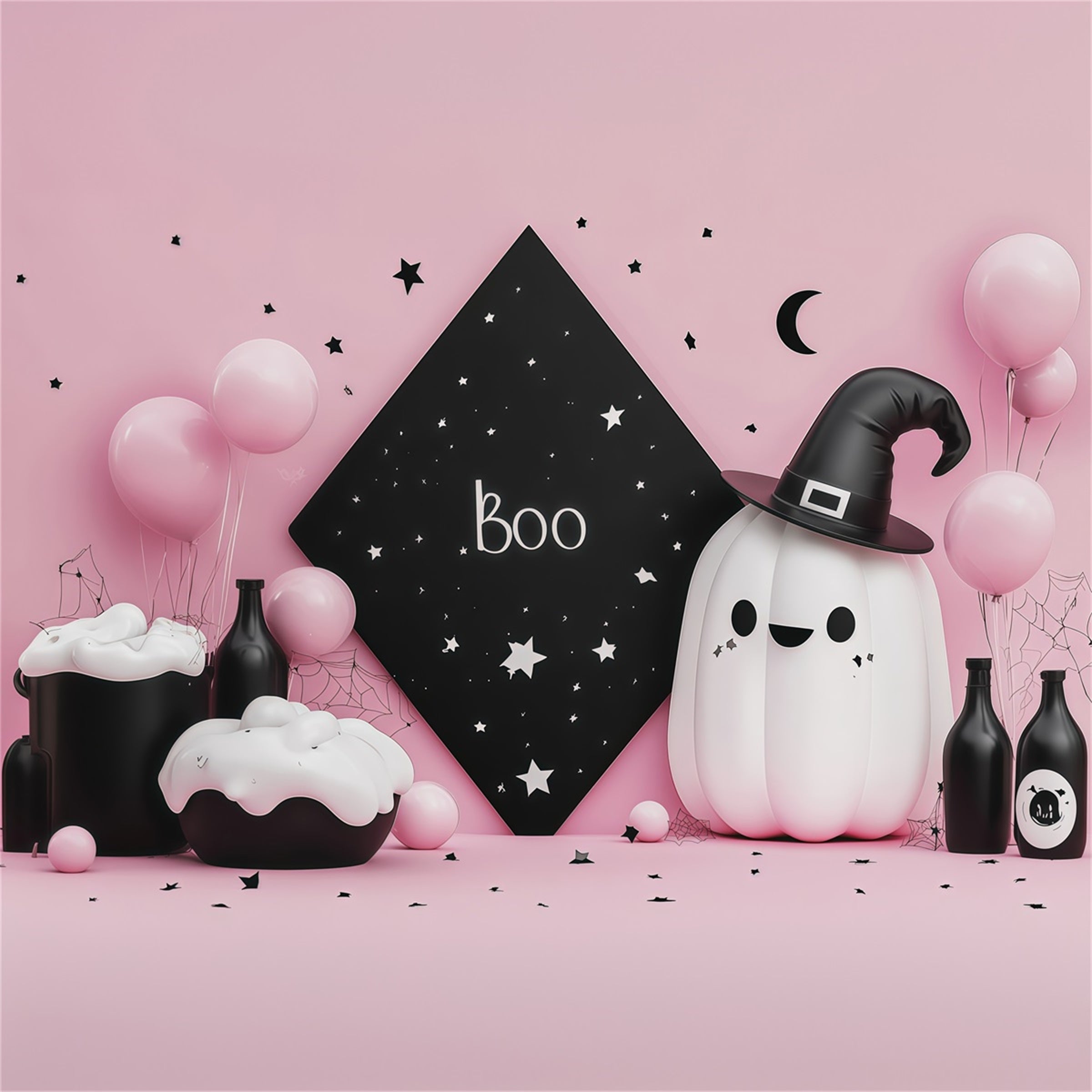 Cute Halloween Backdrops Pink Ghost Potion Party Halloween Backdrops Scene Setters UK RR67-155