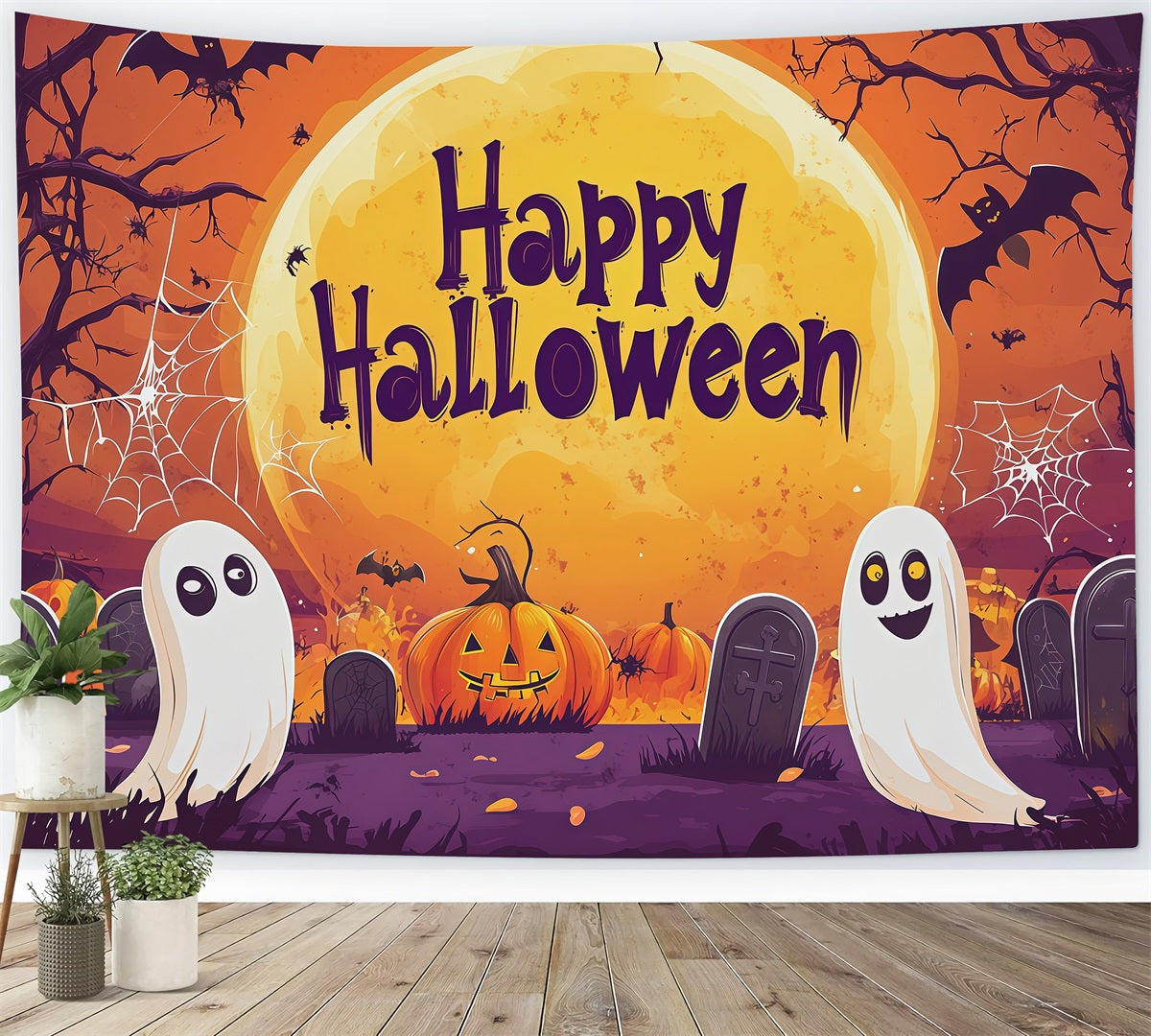 Halloween Backdrop Photo Moonlit Ghost Pumpkin Graveyard Halloween Party Backdrop UK RR67-159