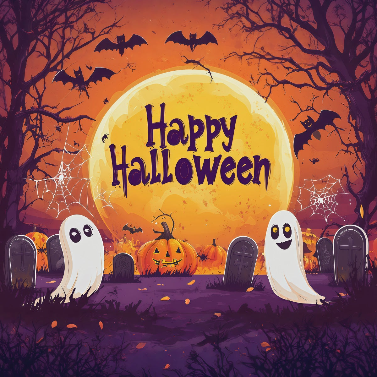 Halloween Backdrop Photo Moonlit Ghost Pumpkin Graveyard Halloween Party Backdrop UK RR67-159