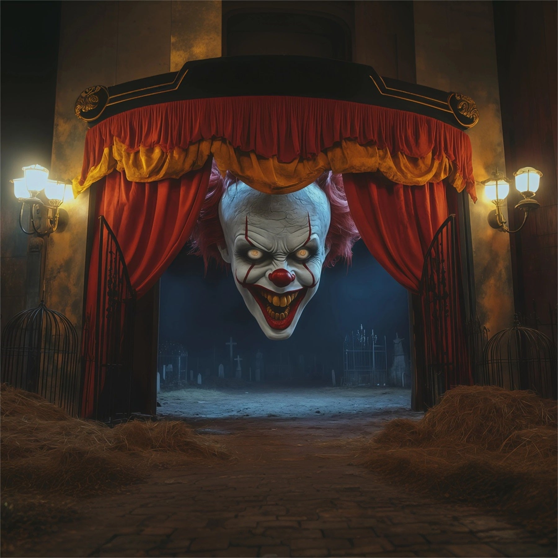 Scary Clown Backdrop Sinister Theater Entrance Empty Tomb Backdrop UK RR67-161