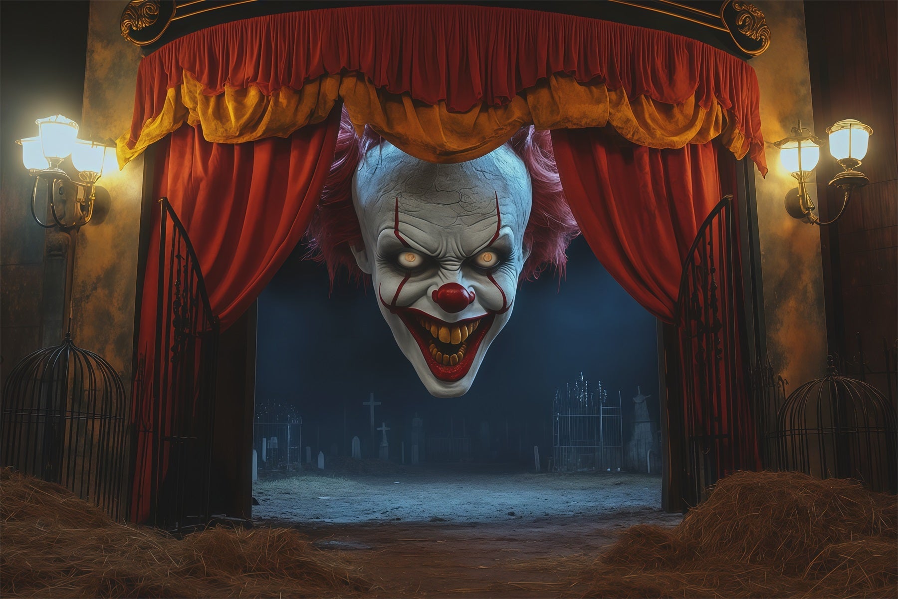 Scary Clown Backdrop Sinister Theater Entrance Empty Tomb Backdrop UK RR67-161