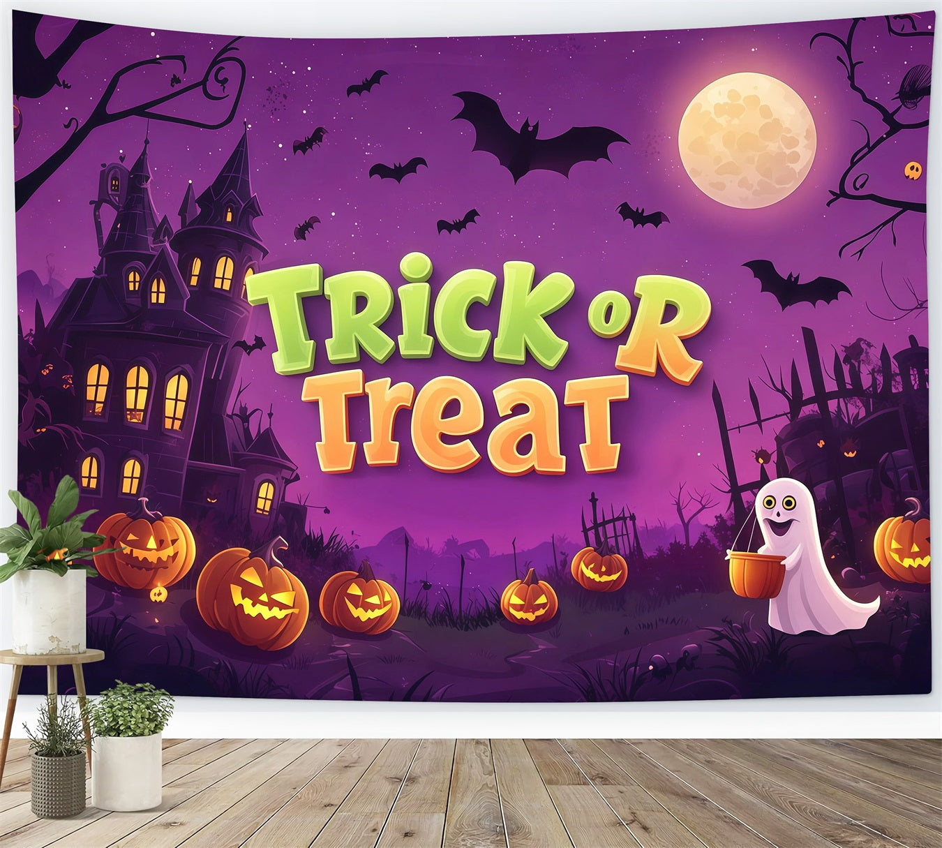 Trick Or Treat Backdrop Ghostly Pumpkin Haunted Castle Halloween Wedding Backdrop UK RR67-170