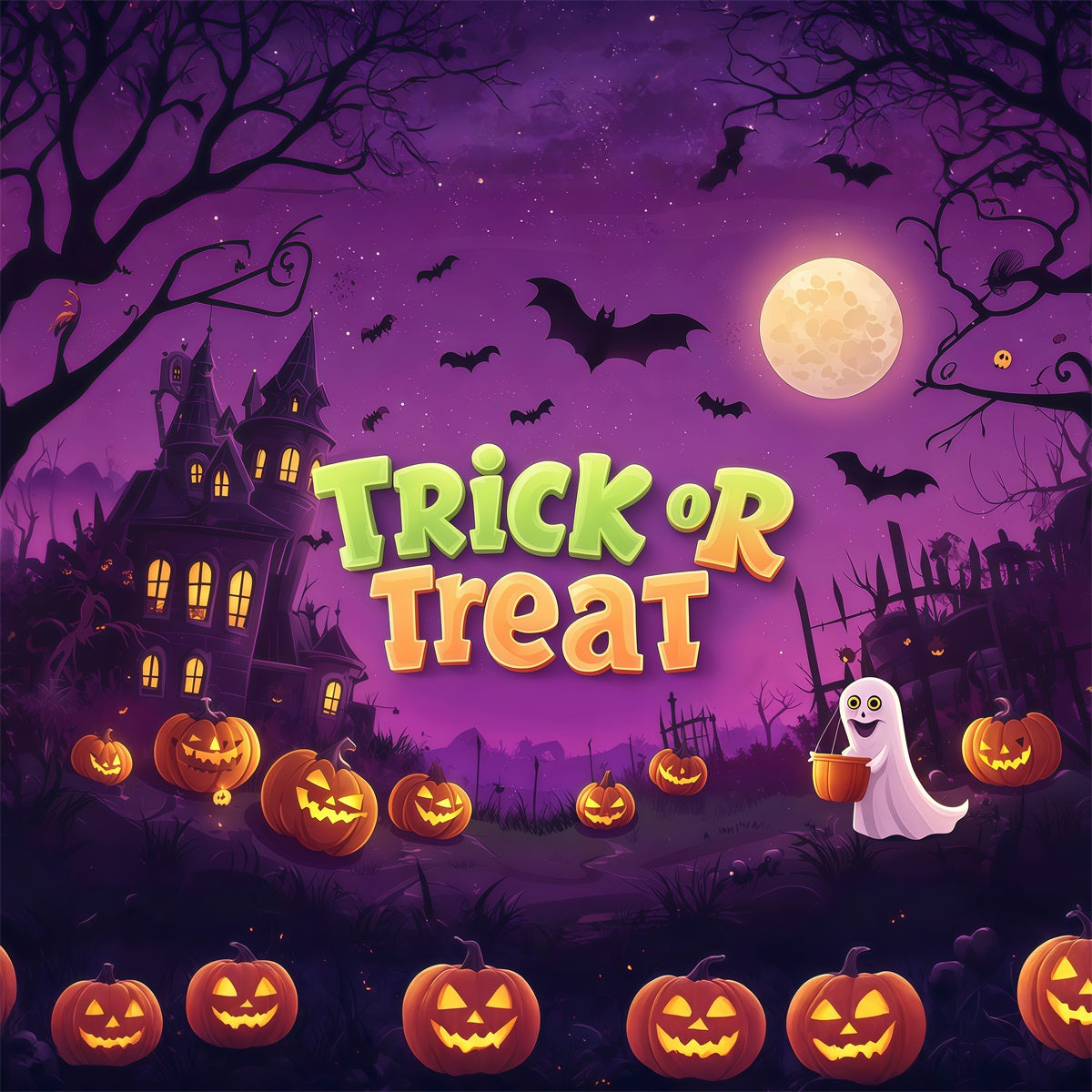 Trick Or Treat Backdrop Ghostly Pumpkin Haunted Castle Halloween Wedding Backdrop UK RR67-170