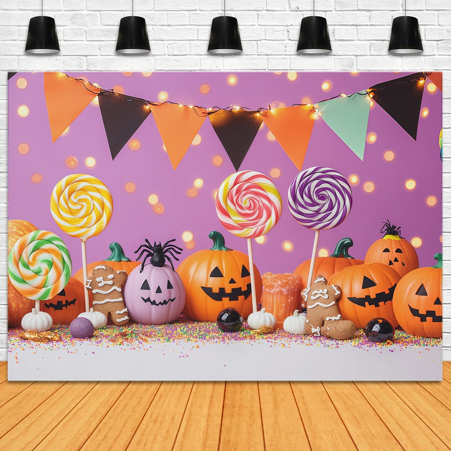 Halloween Candy Backdrop Candy Pumpkin Lollipop Party Halloween Theme Backdrop UK RR67-171