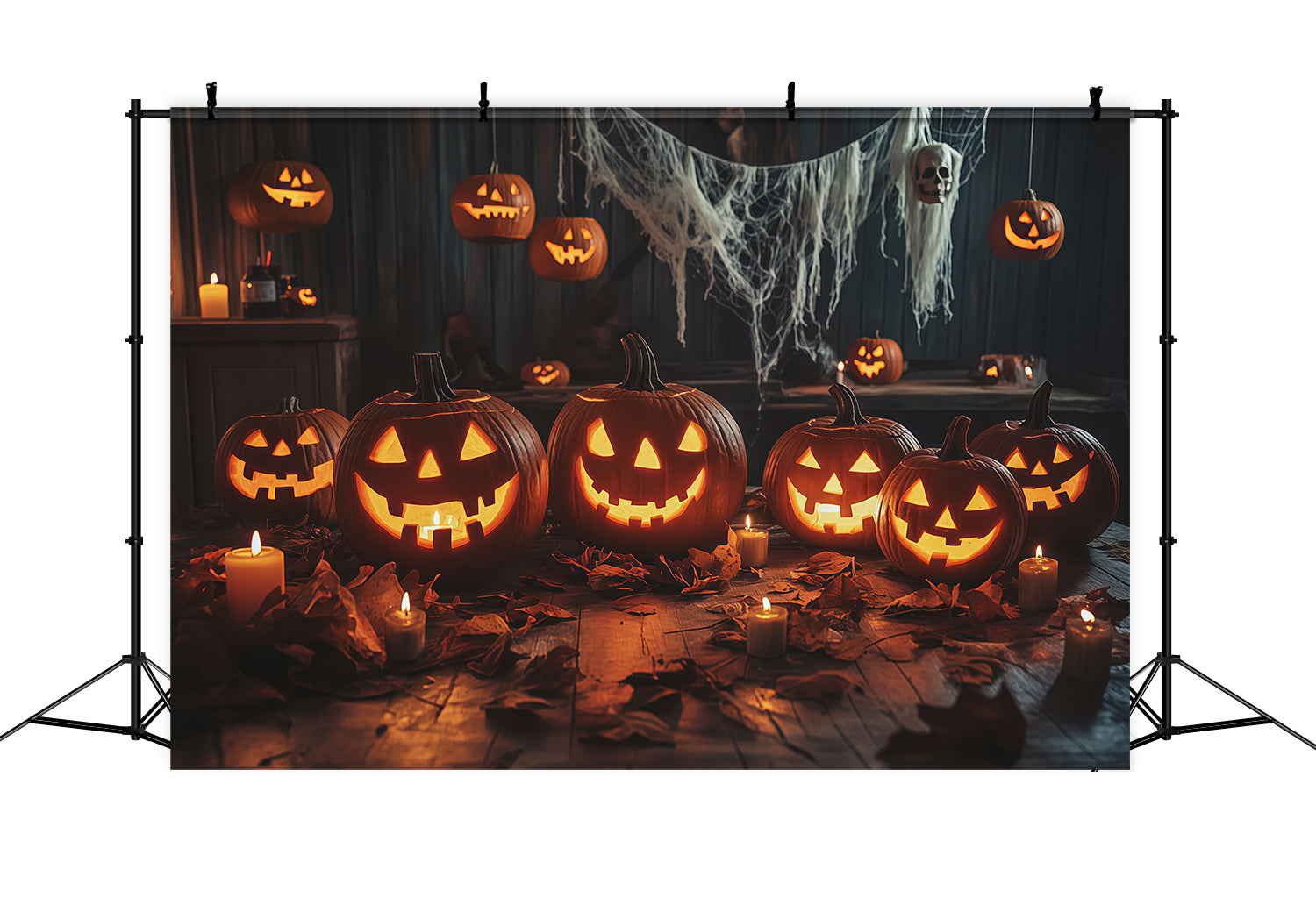 Pumpkin Halloween Backdrop Candlelit Gathering Table Halloween Party Backdrops UK RR67-174