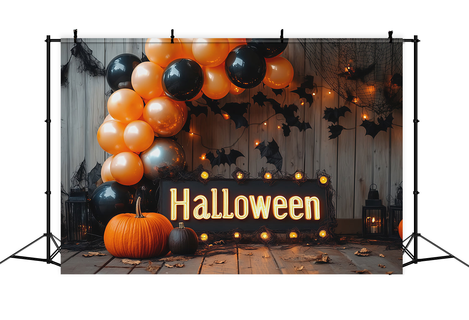 Halloween Backdrop With Balloons Pumpkin Bat Display Outdoor Halloween Backdrop UK RR67-175